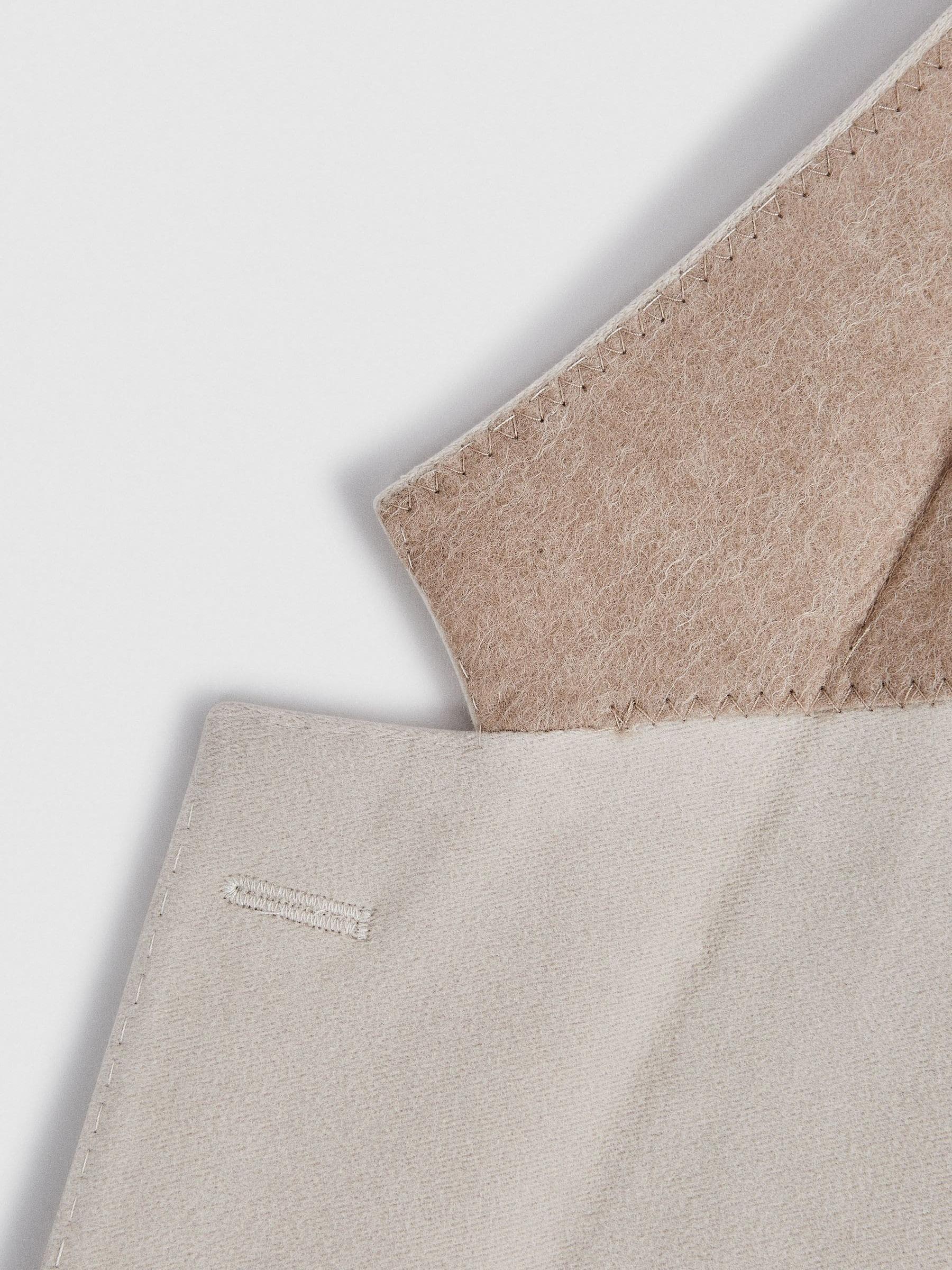 Single Breasted Slim Fit Moleskin Blazer in Stone - Image 9 of 9