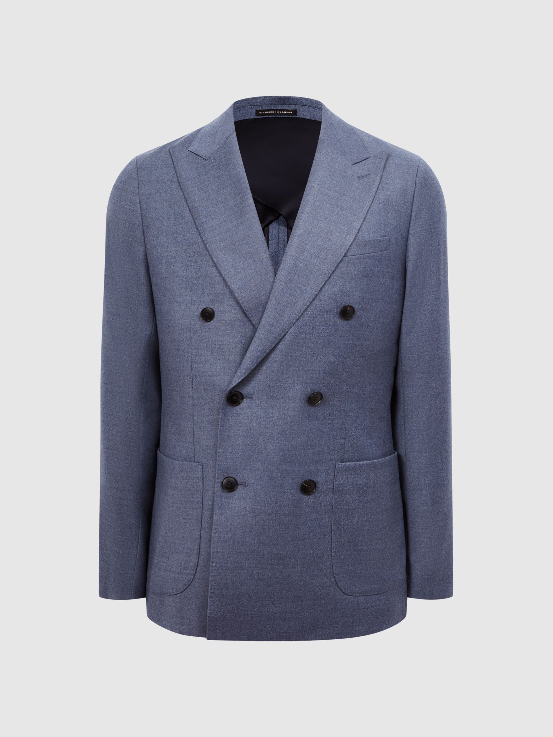 Marquee Airforce Blue Double Breasted Wool Blend Slim Fit Blazer - Image 2 of 8