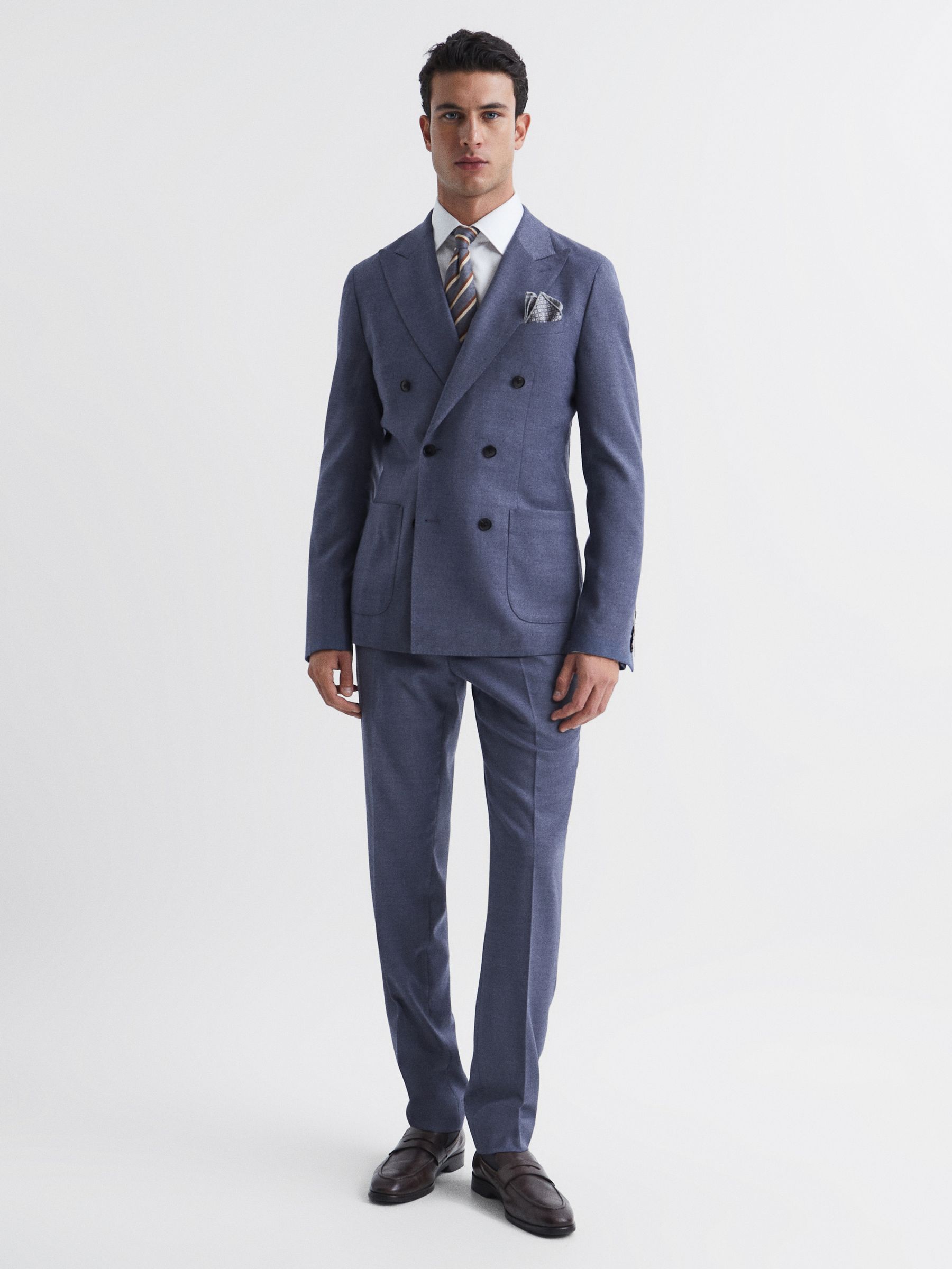 Marquee Airforce Blue Double Breasted Wool Blend Slim Fit Blazer - Image 3 of 8