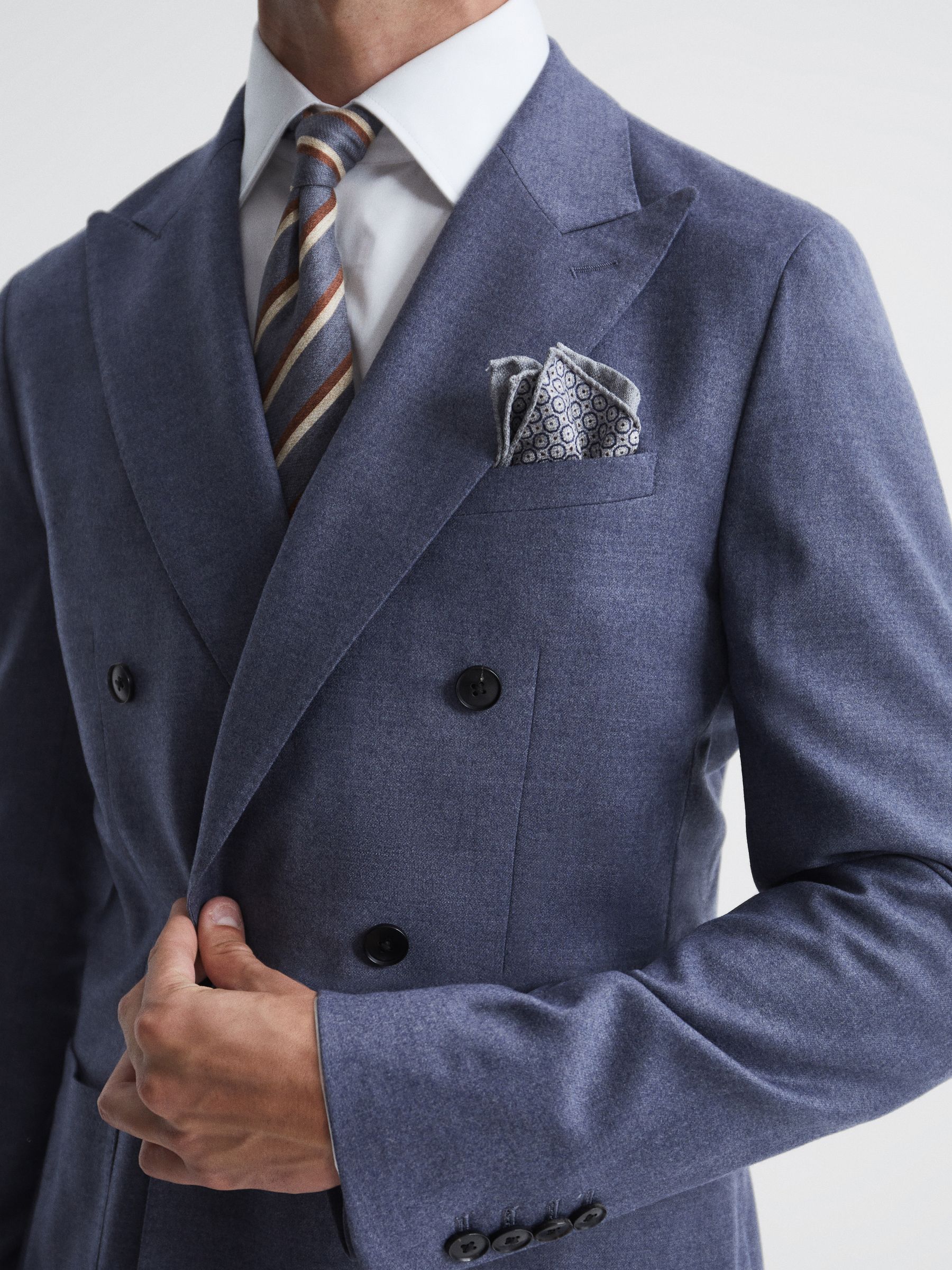 Marquee Airforce Blue Double Breasted Wool Blend Slim Fit Blazer - Image 4 of 8