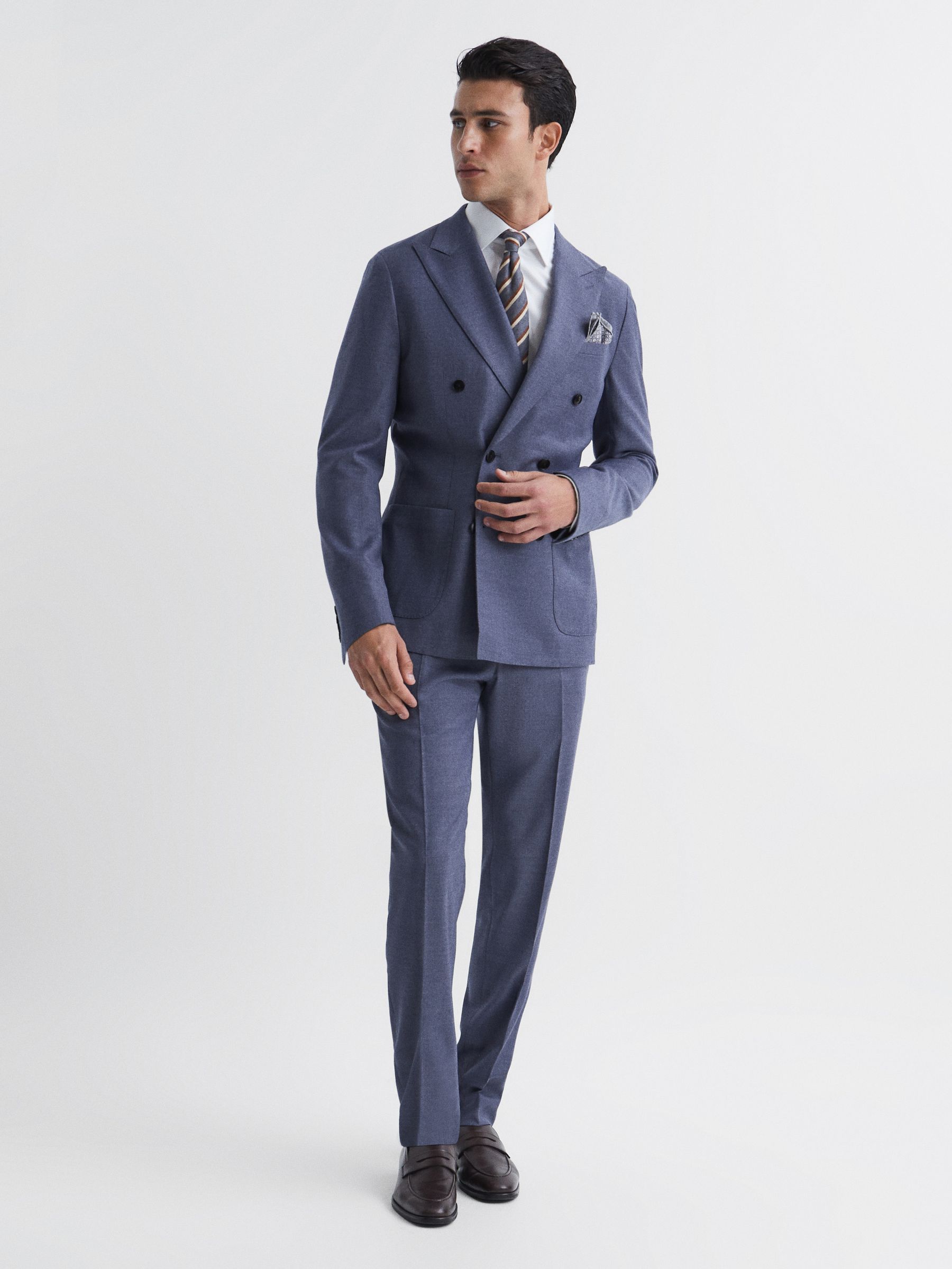 Marquee Airforce Blue Double Breasted Wool Blend Slim Fit Blazer - Image 6 of 8