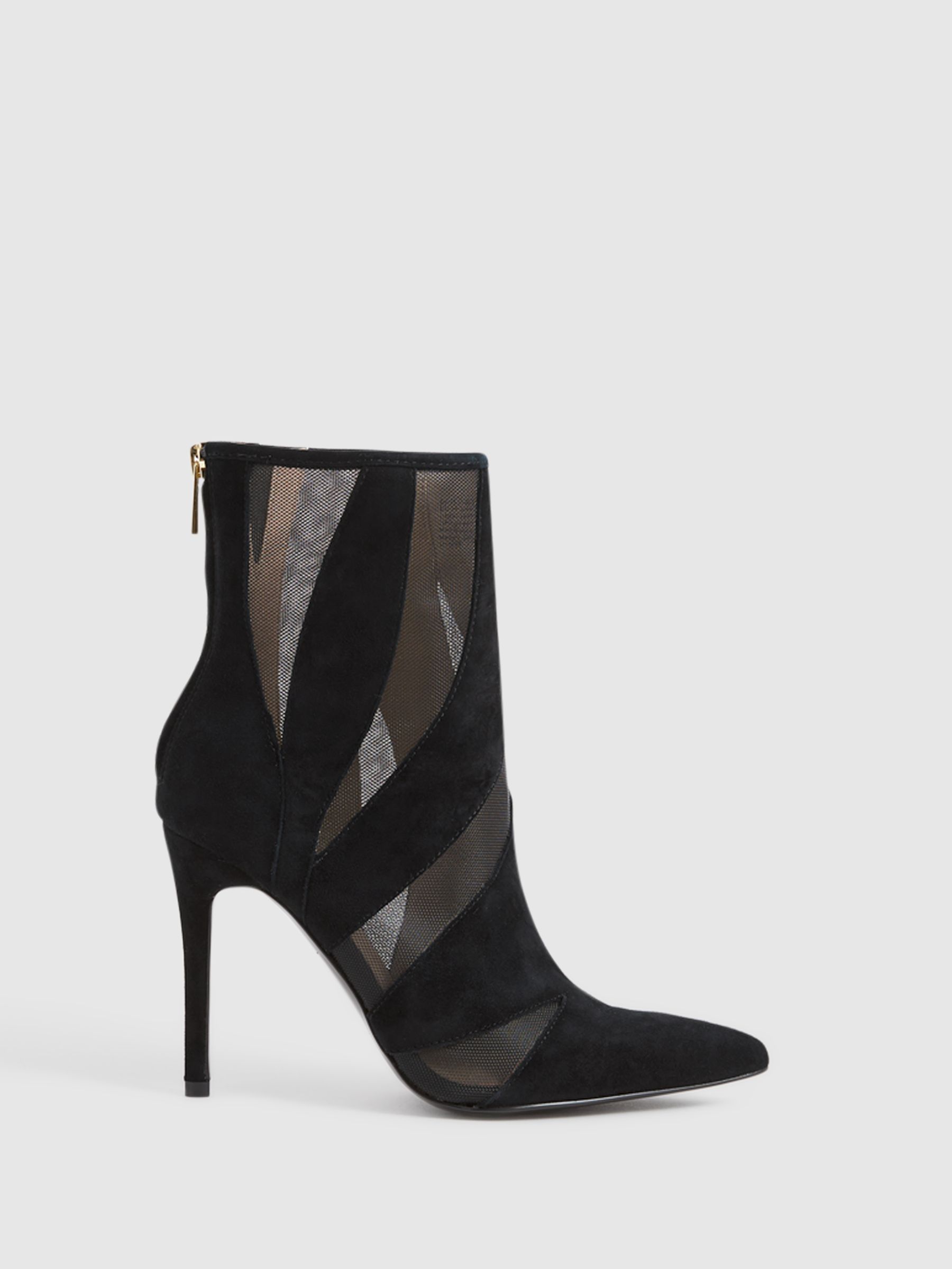 Suede Sheer Heeled Ankle Boots in Black - Image 1 of 6 Suede Sheer Heeled Ankle Boots in Black - Image 1 of 6