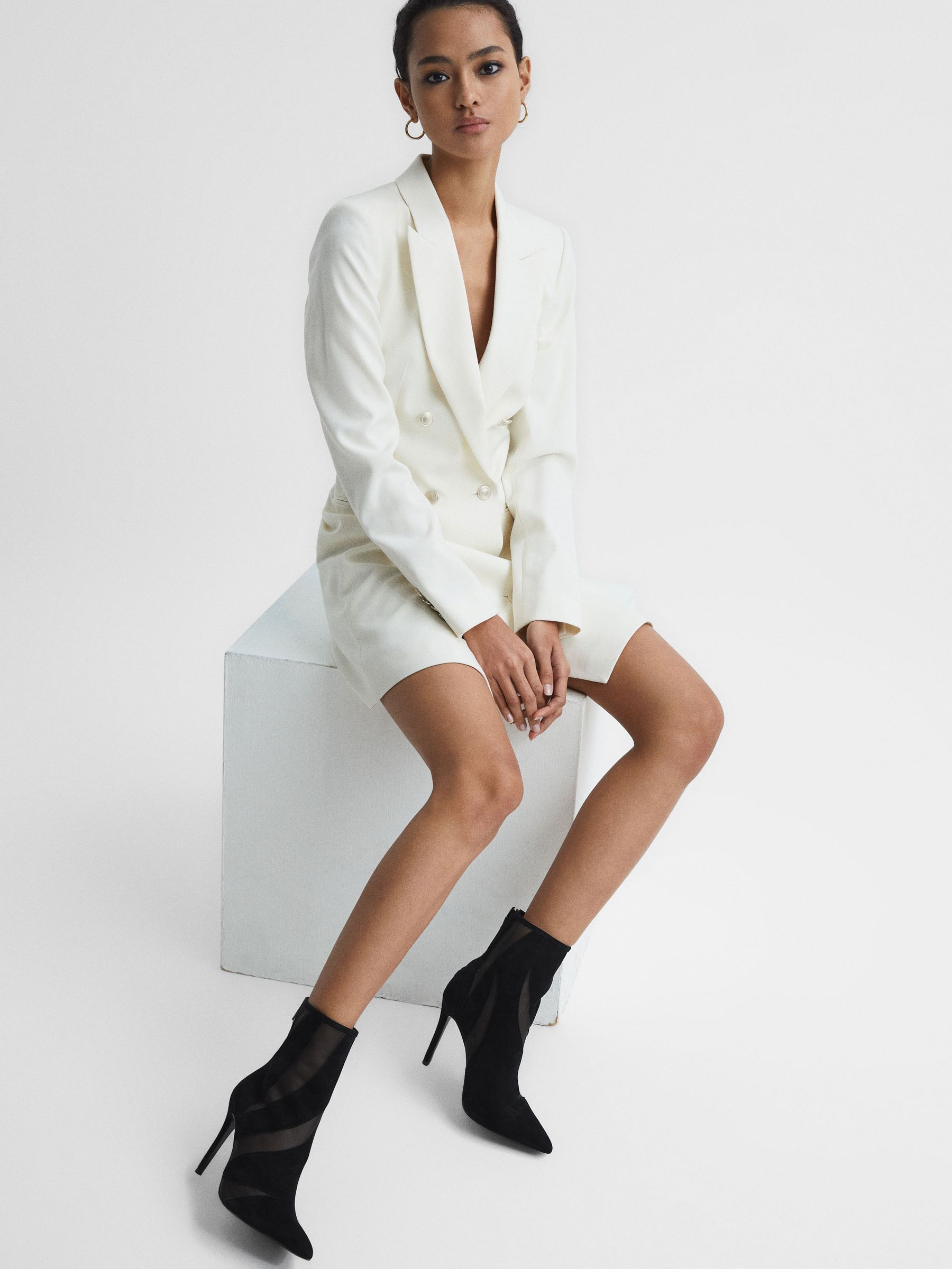 Suede Sheer Heeled Ankle Boots in Black - Image 3 of 6