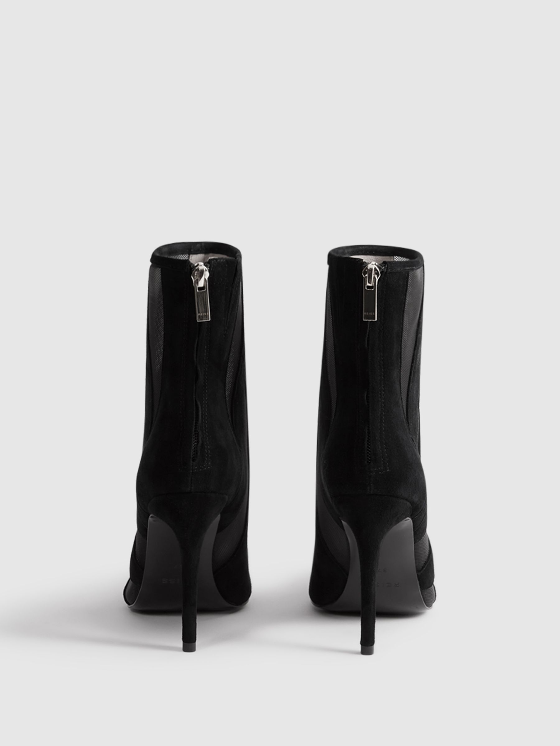 Suede Sheer Heeled Ankle Boots in Black - Image 5 of 6