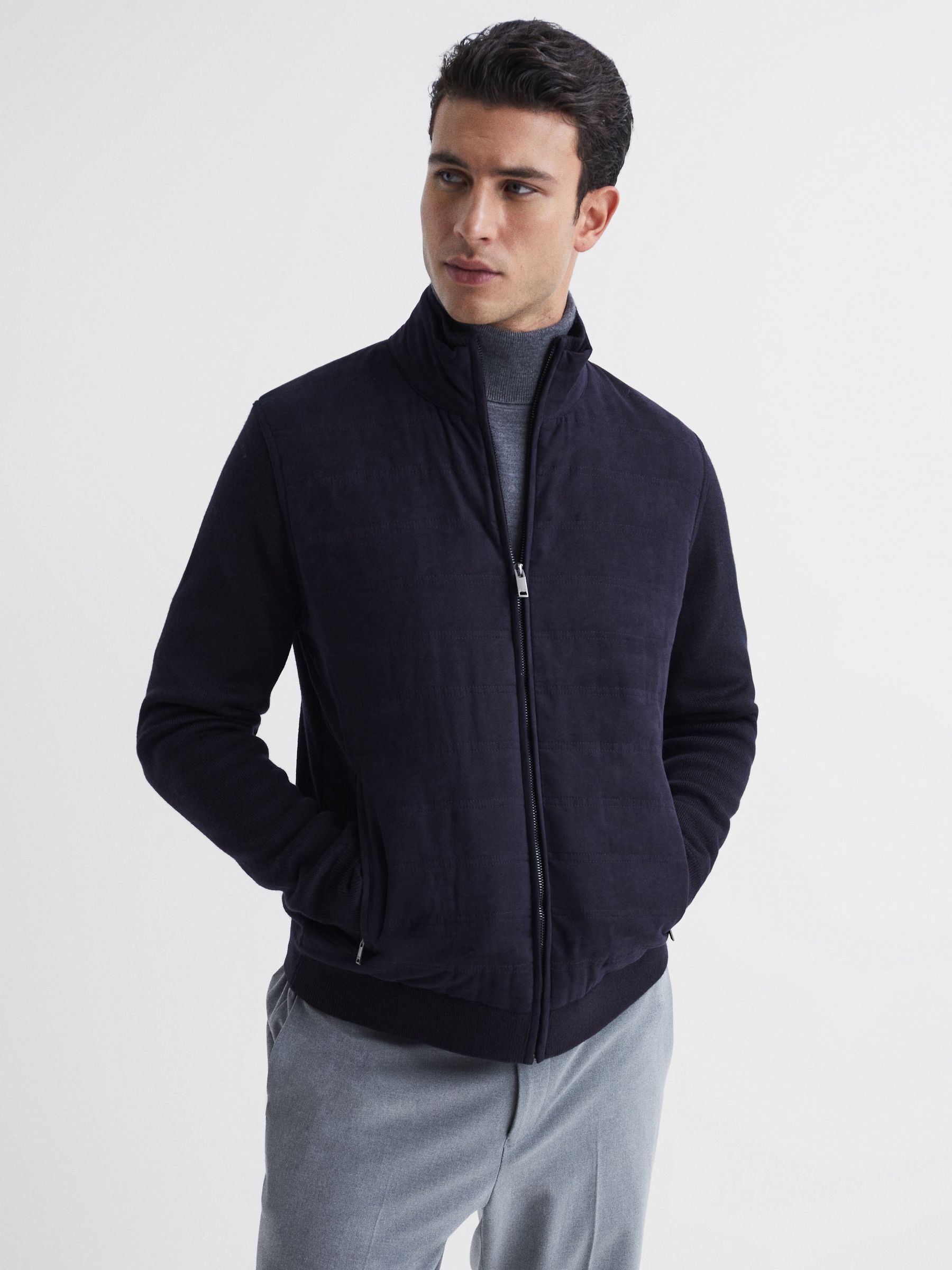 Quilted Hybrid Jacket in Navy - Image 1 of 5