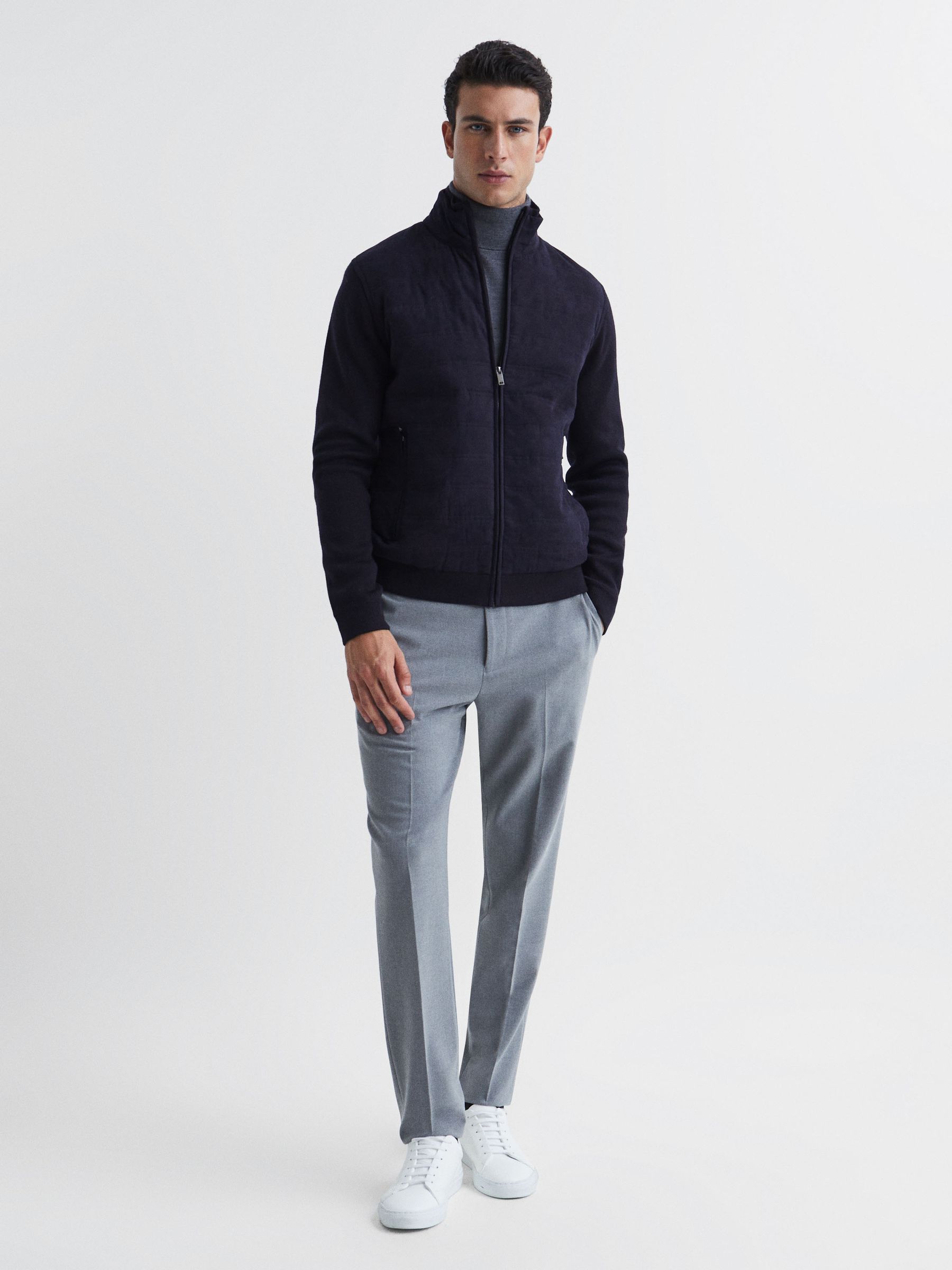 Quilted Hybrid Jacket in Navy - Image 3 of 5