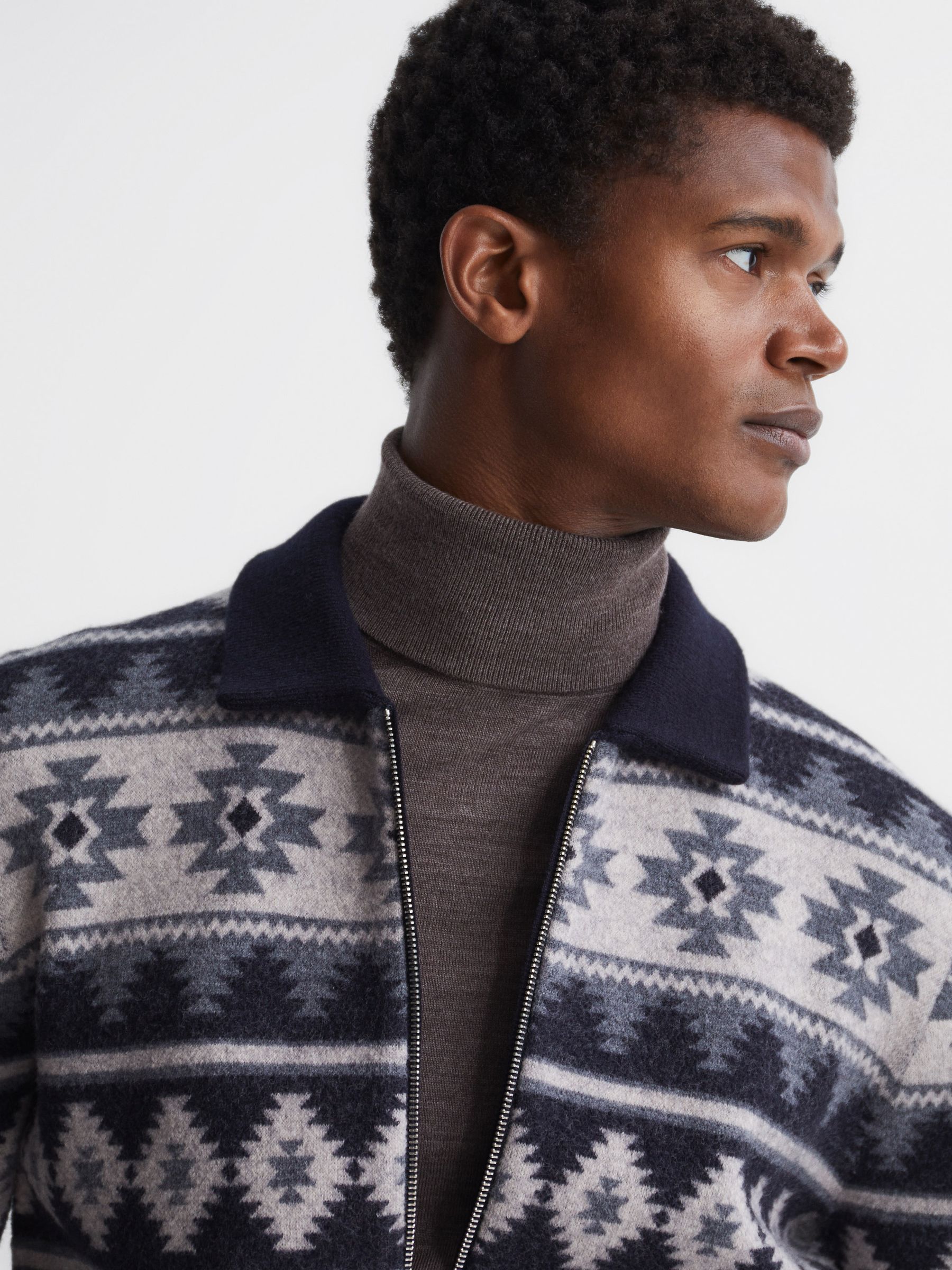 Navajo Print Zip-Through Jumper in Navy - Image 4 of 8