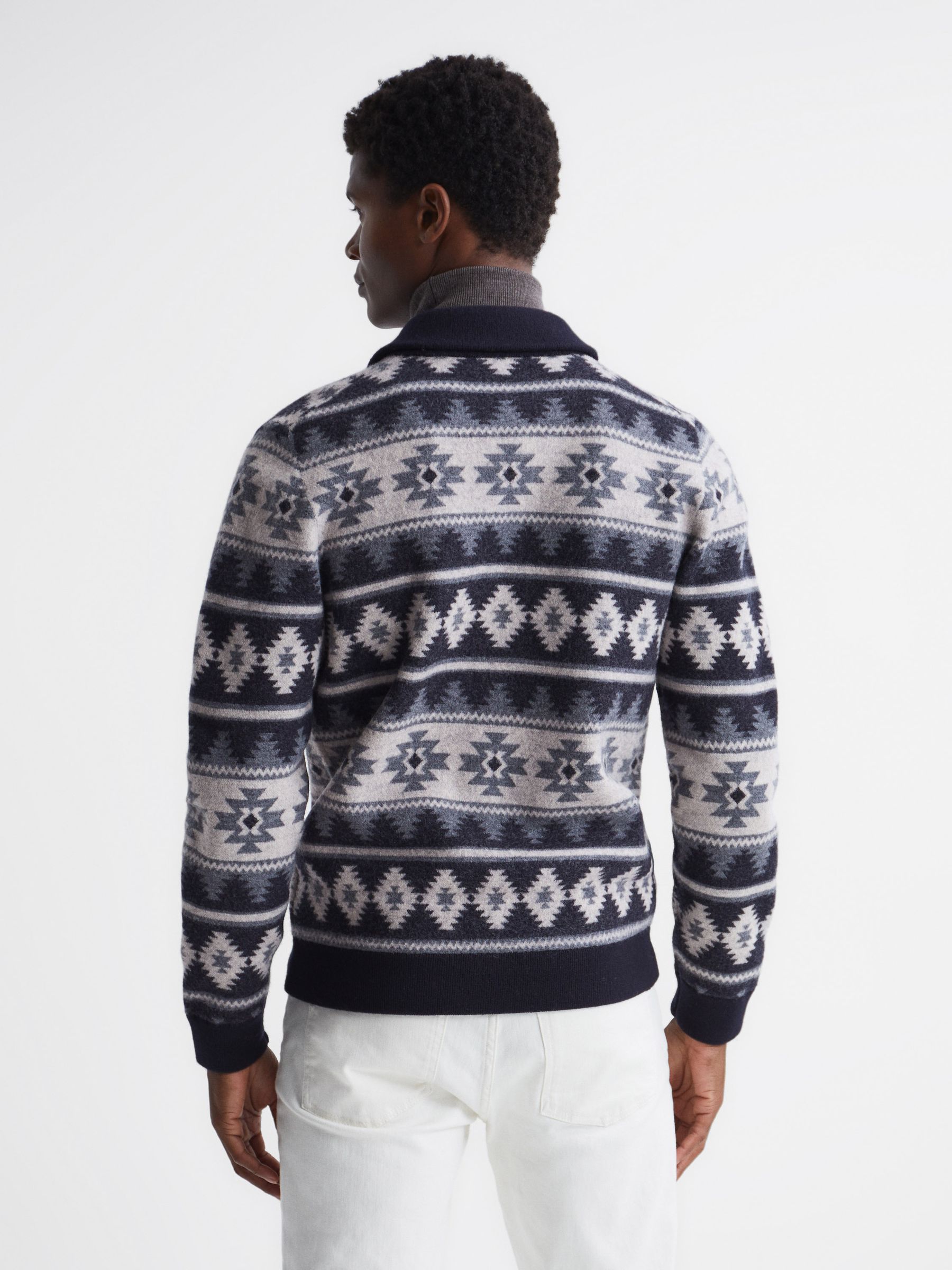Navajo Print Zip-Through Jumper in Navy - Image 5 of 8