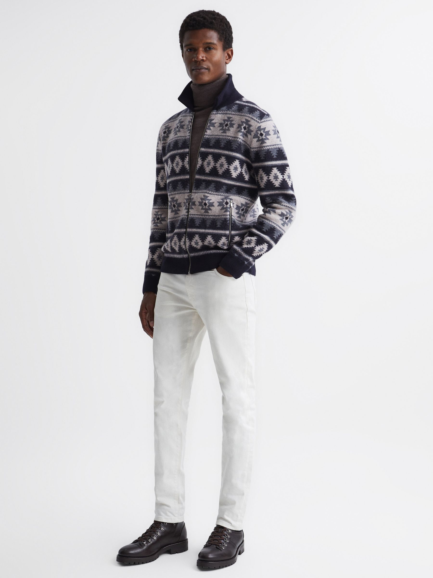 Navajo Print Zip-Through Jumper in Navy - Image 6 of 8