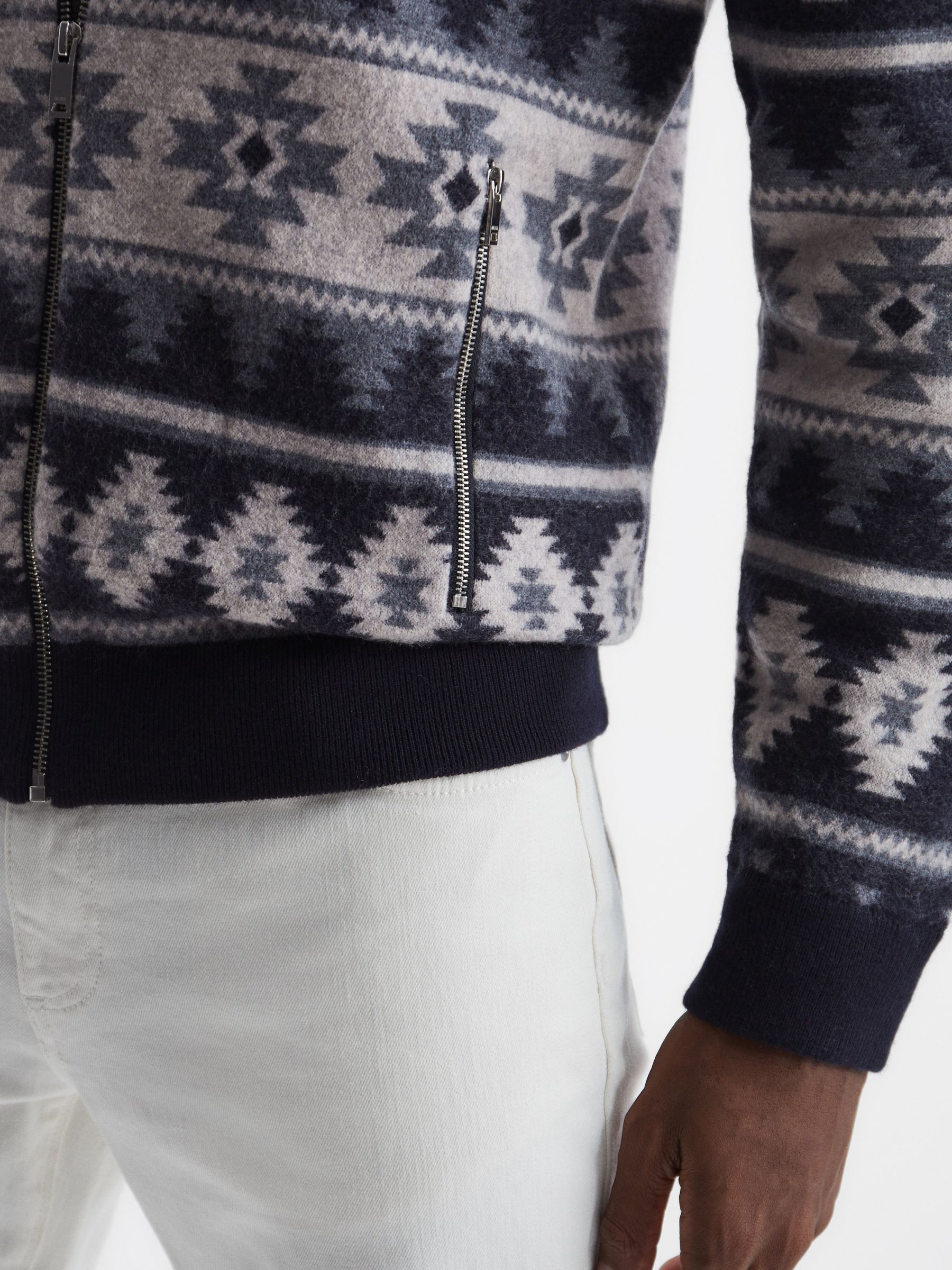 Navajo Print Zip-Through Jumper in Navy - Image 7 of 8