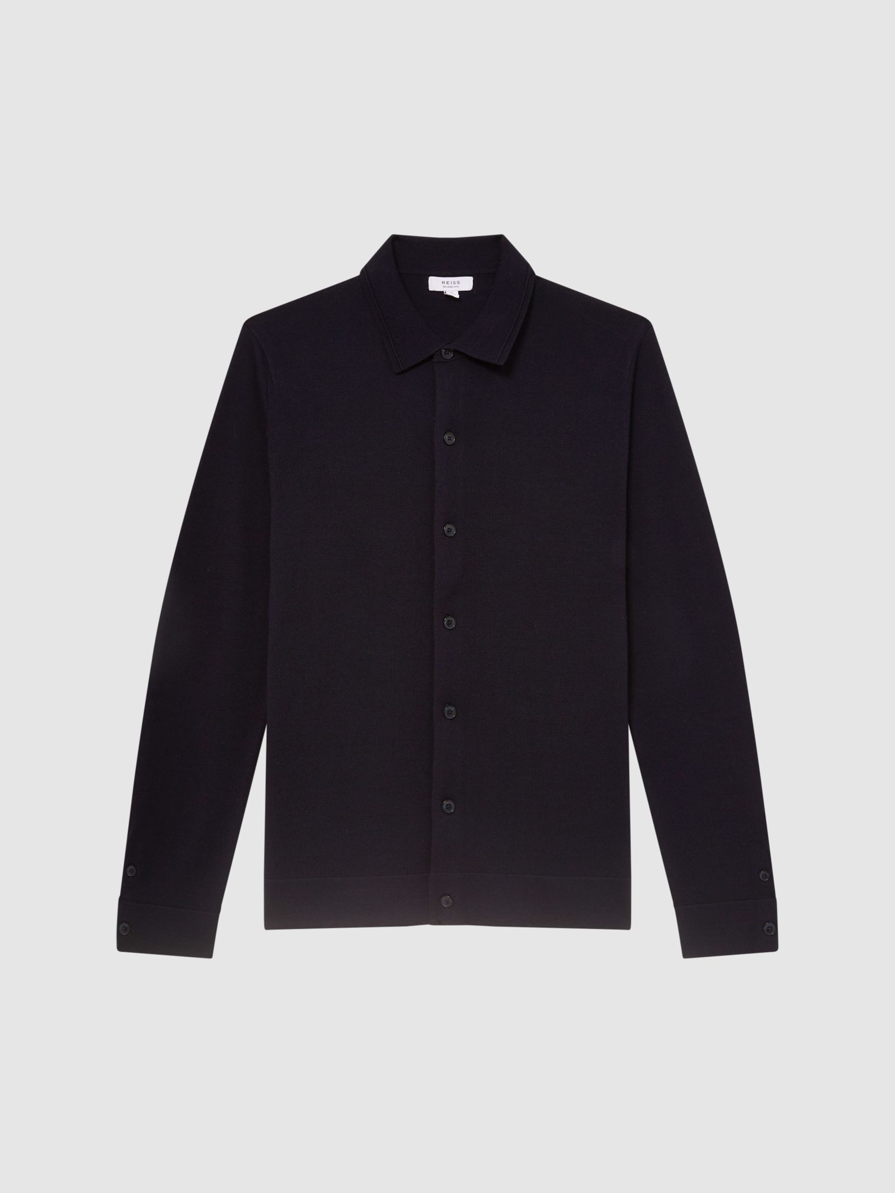Merino Wool Button-Through Cardigan in Navy - Image 2 of 8