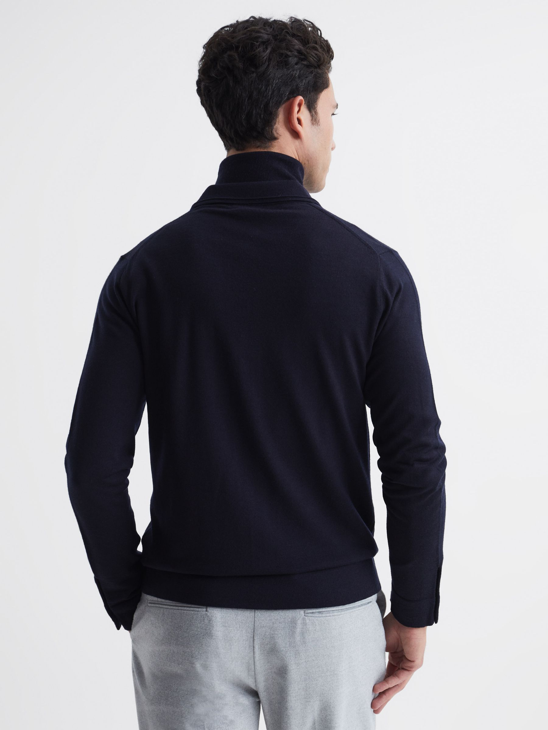 Merino Wool Button-Through Cardigan in Navy - Image 5 of 8
