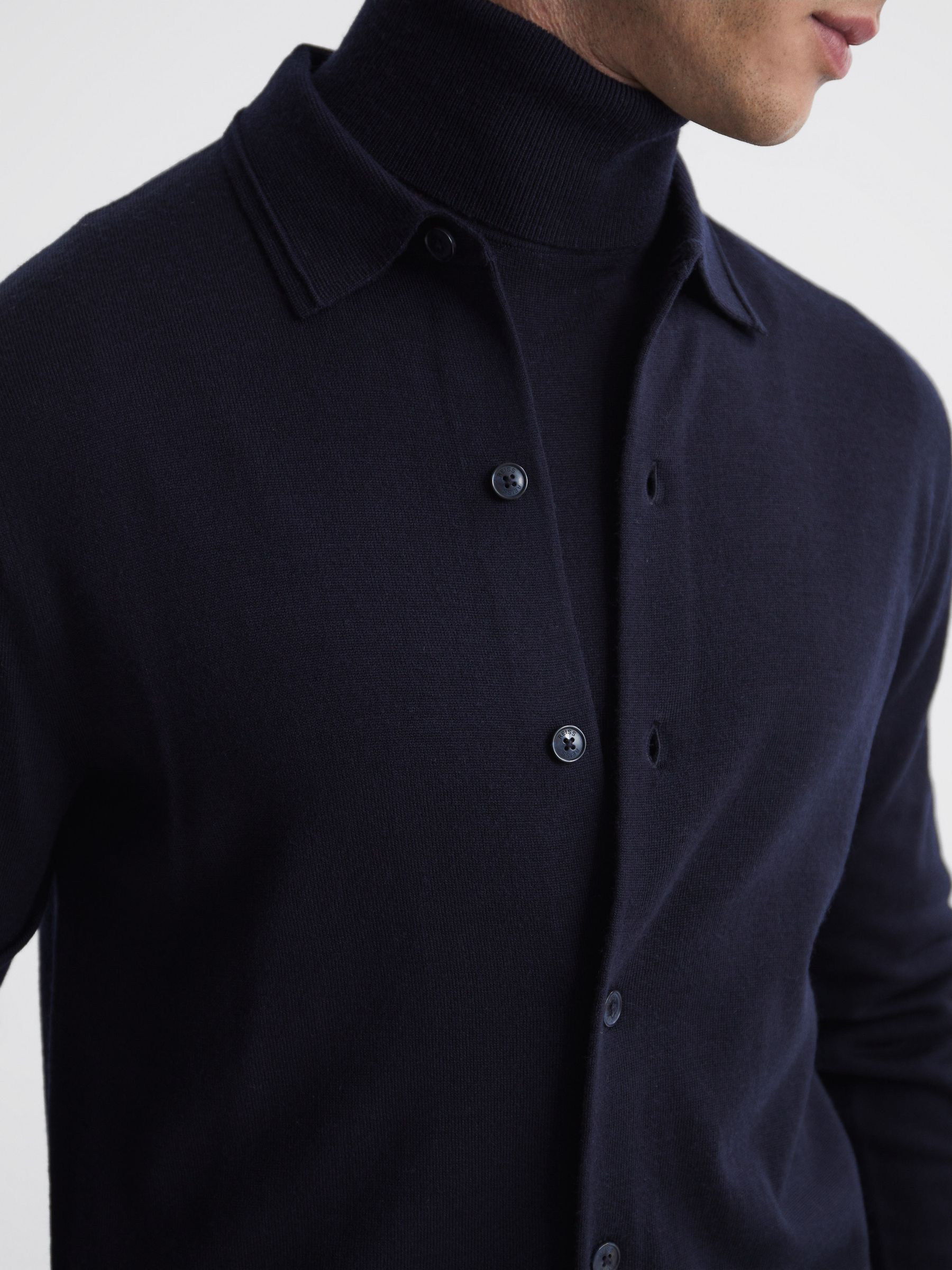 Merino Wool Button-Through Cardigan in Navy - Image 7 of 8