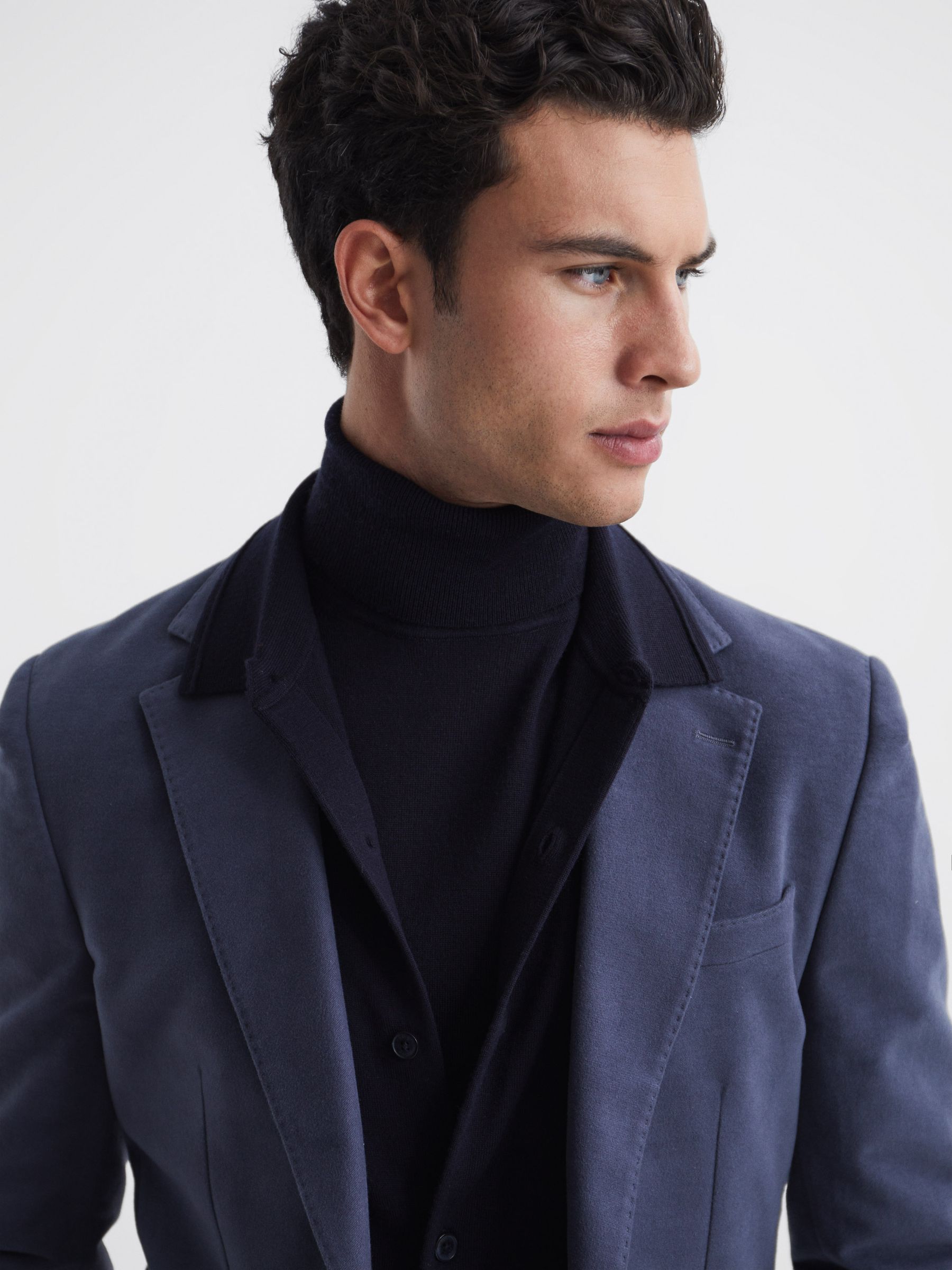 Merino Wool Button-Through Cardigan in Navy - Image 8 of 8