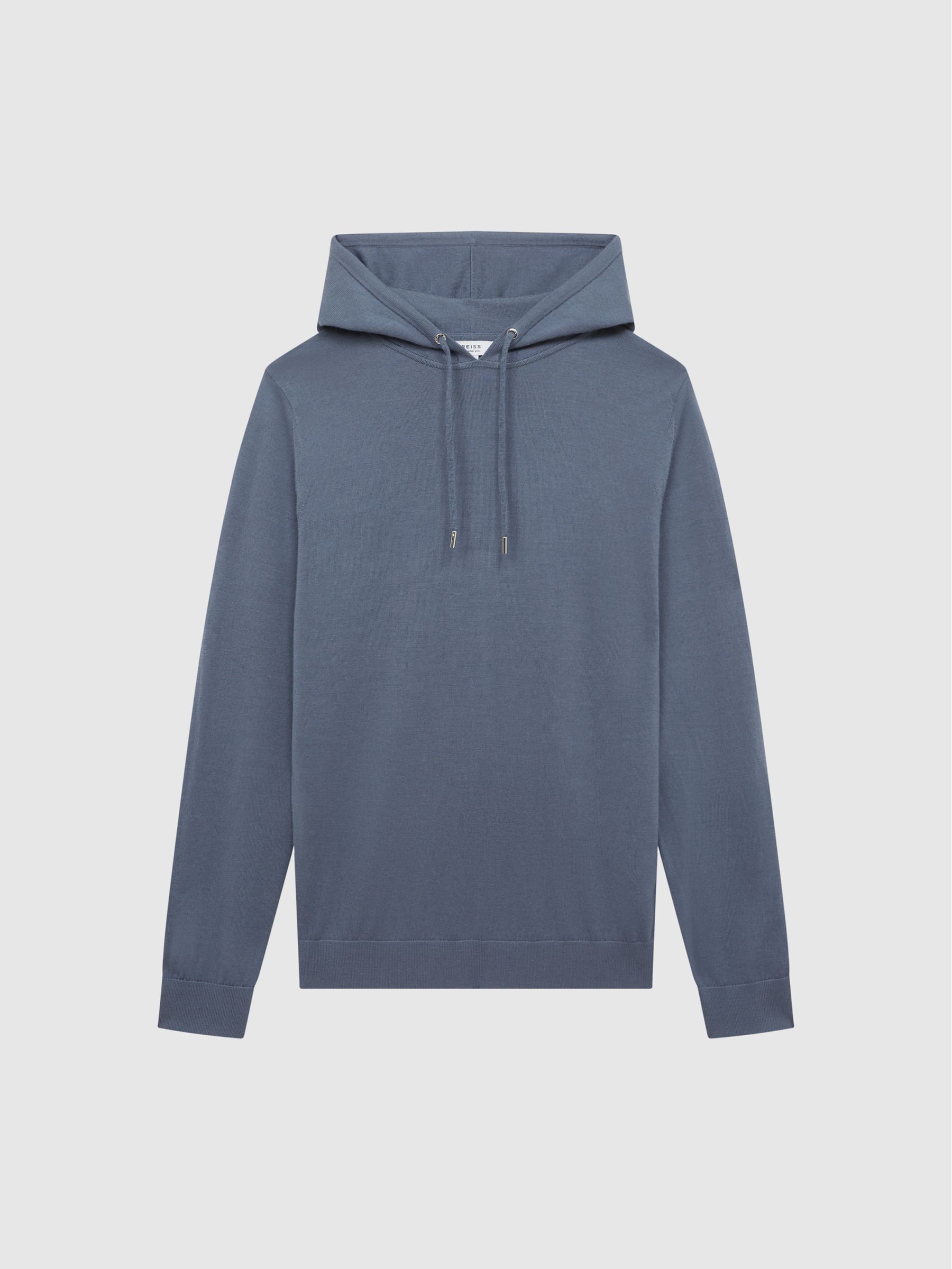 Merino Wool Drawstring Hoodie in Nickel Blue - Image 1 of 7 Merino Wool Drawstring Hoodie in Nickel Blue - Image 1 of 7