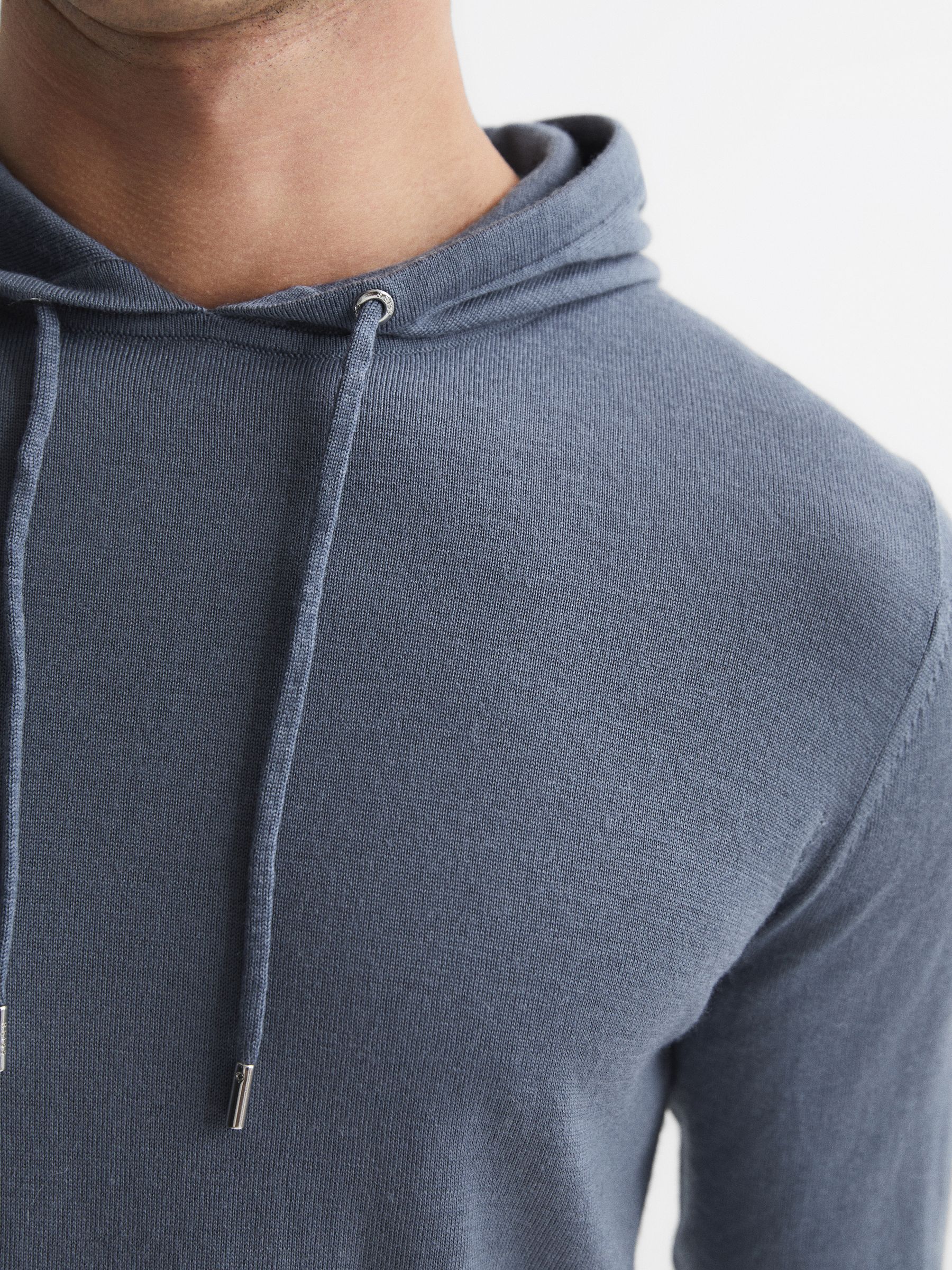Merino Wool Drawstring Hoodie in Nickel Blue - Image 2 of 7 Merino Wool Drawstring Hoodie in Nickel Blue - Image 2 of 7