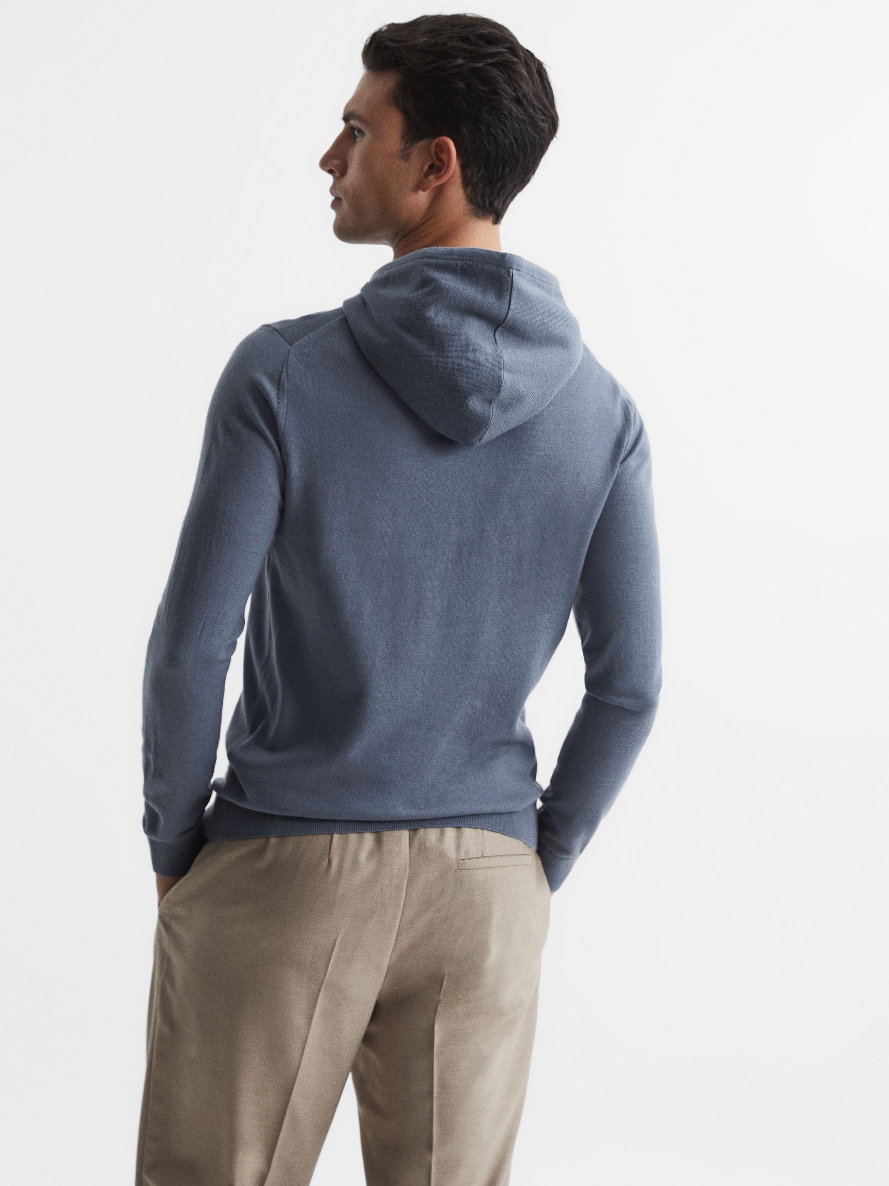 Merino Wool Drawstring Hoodie in Nickel Blue - Image 4 of 7