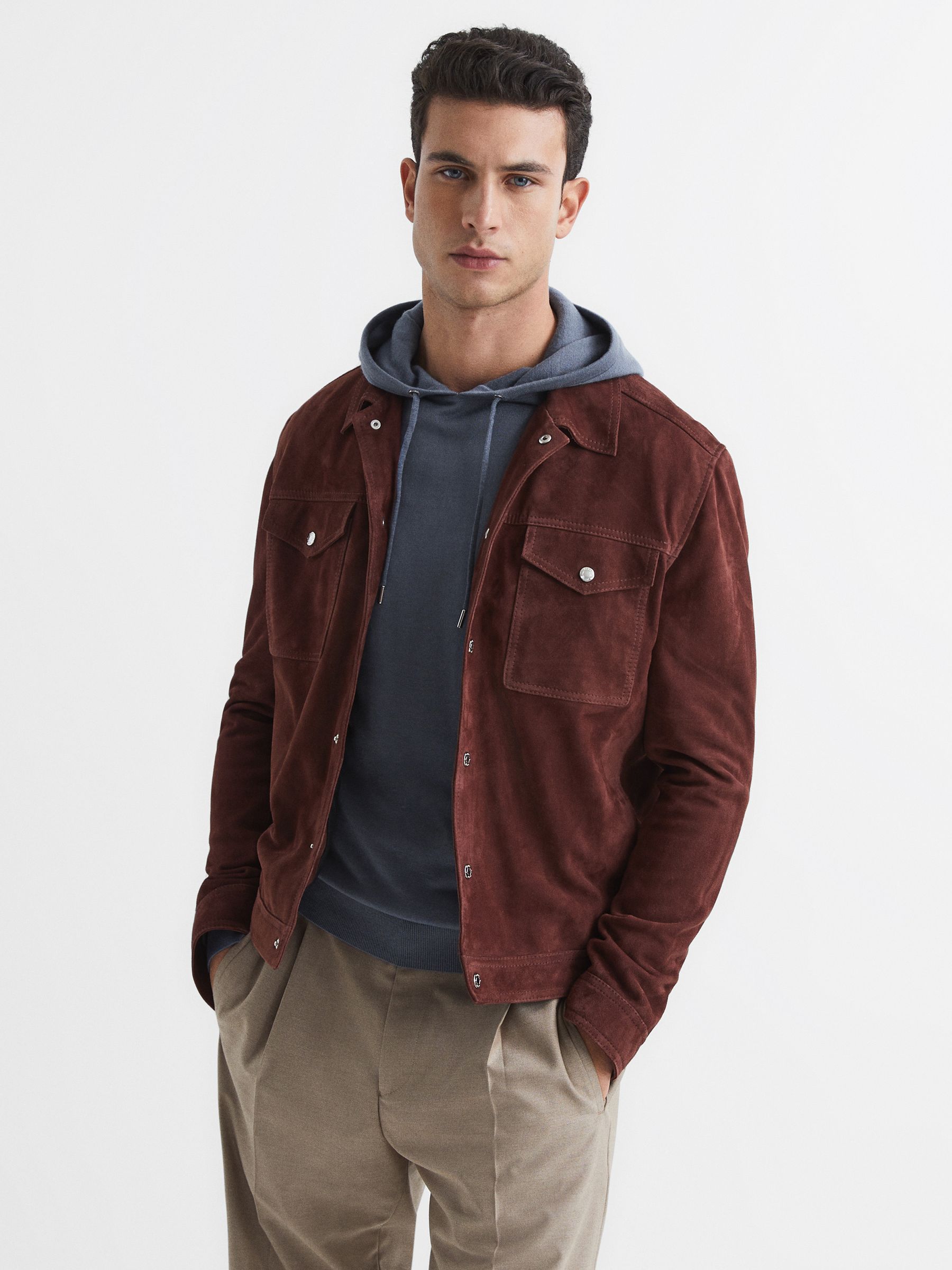 Merino Wool Drawstring Hoodie in Nickel Blue - Image 6 of 7