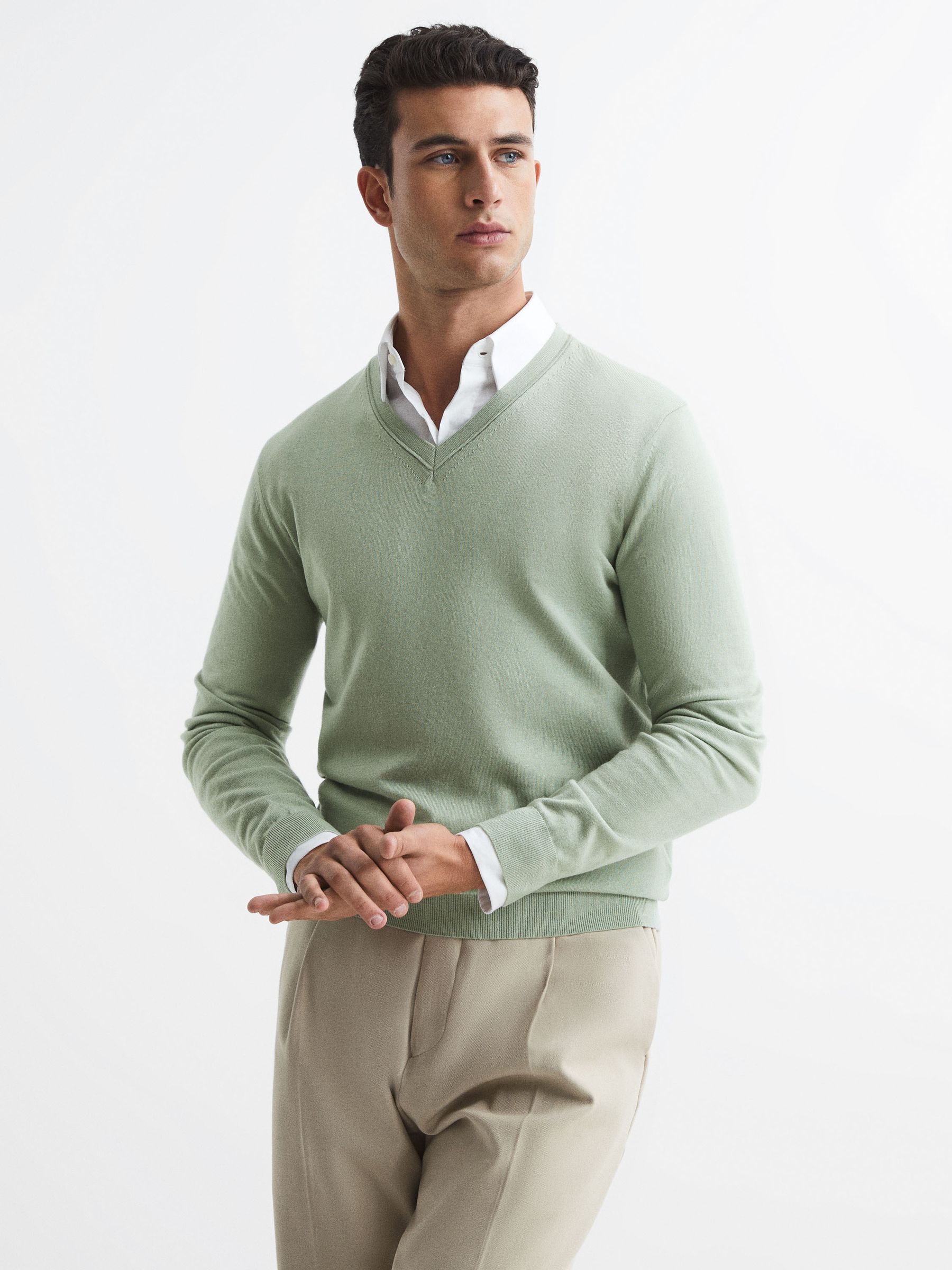 Merino Wool V-Neck Jumper in Apple - Image 1 of 6 Merino Wool V-Neck Jumper in Apple - Image 1 of 6