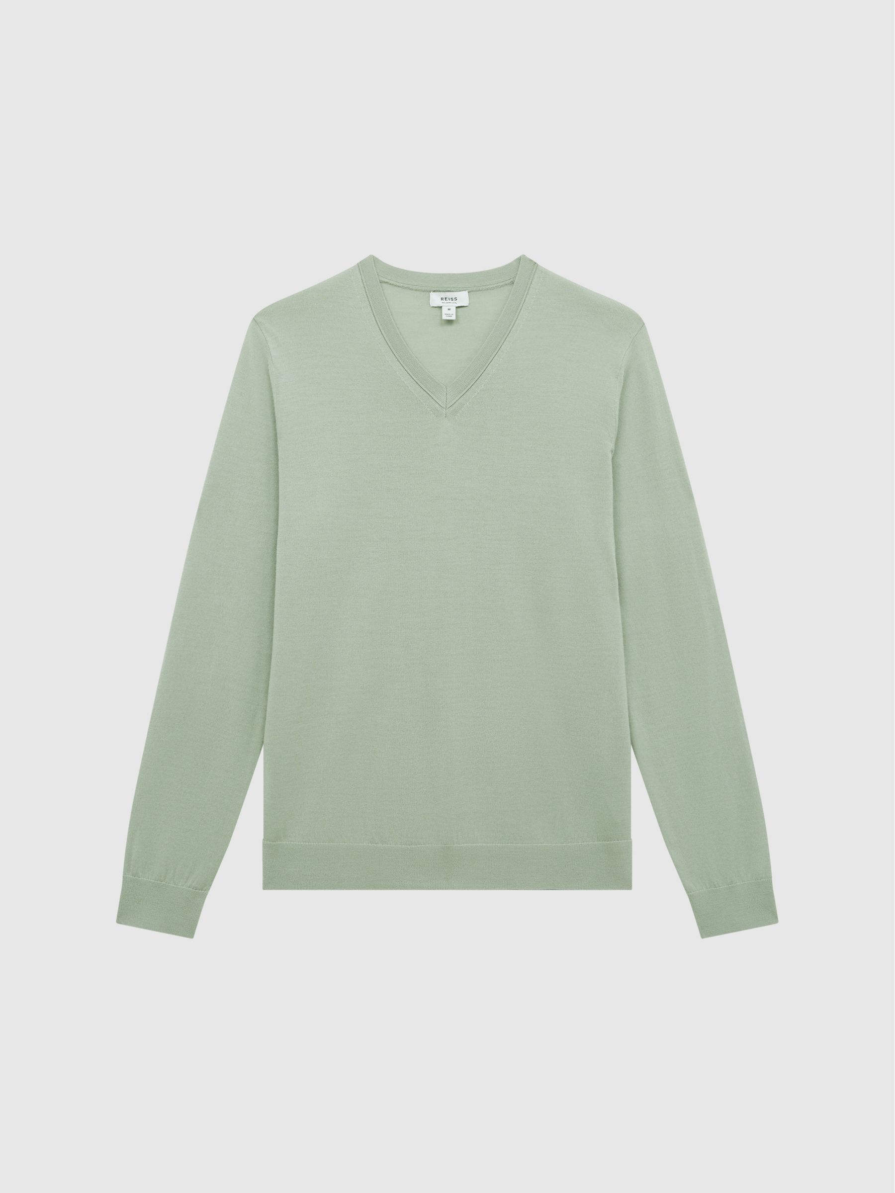 Merino Wool V-Neck Jumper in Apple - Image 2 of 6