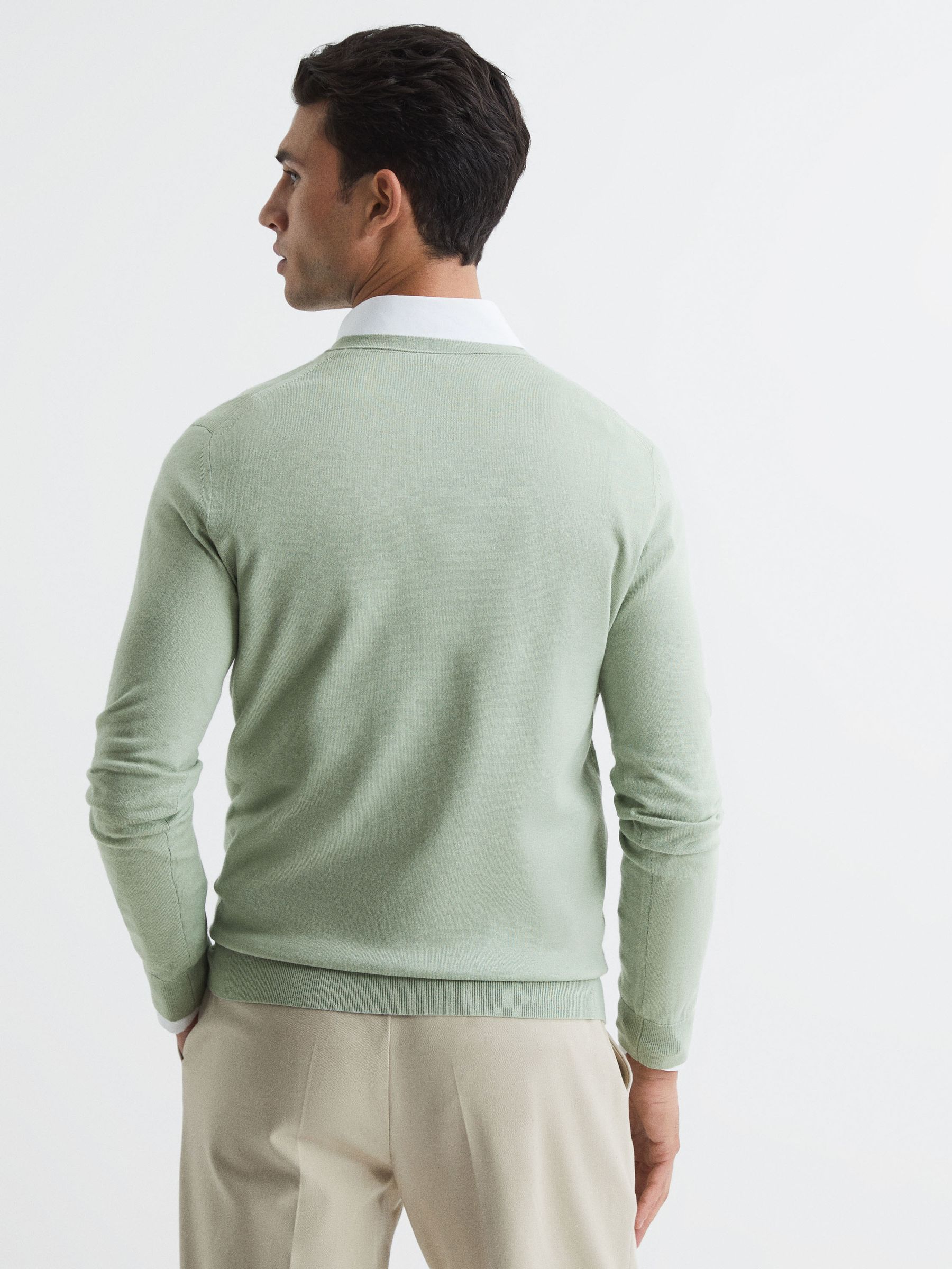 Merino Wool V-Neck Jumper in Apple - Image 5 of 6