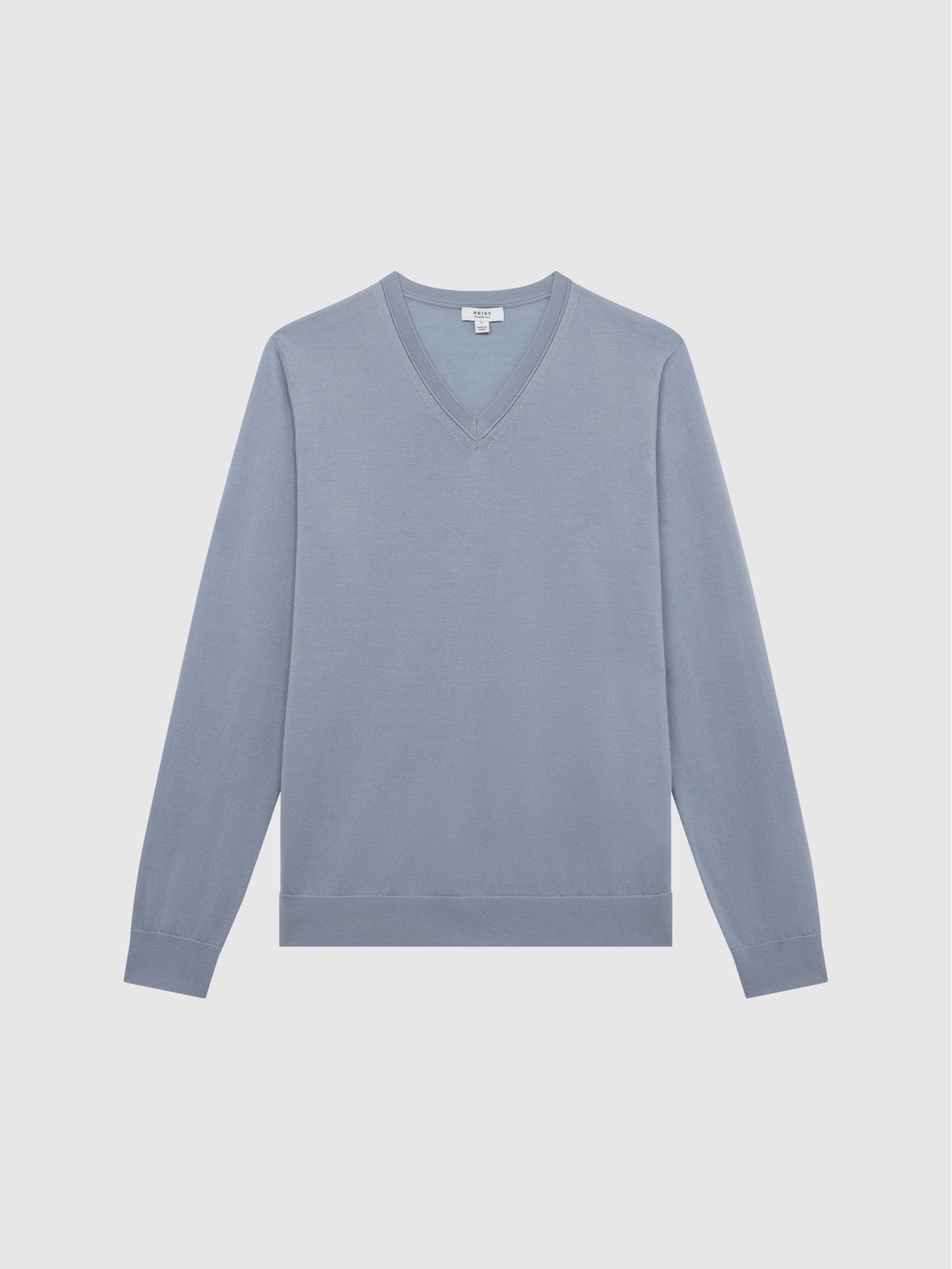 Merino Wool V-Neck Jumper in Dove Blue - Image 2 of 6