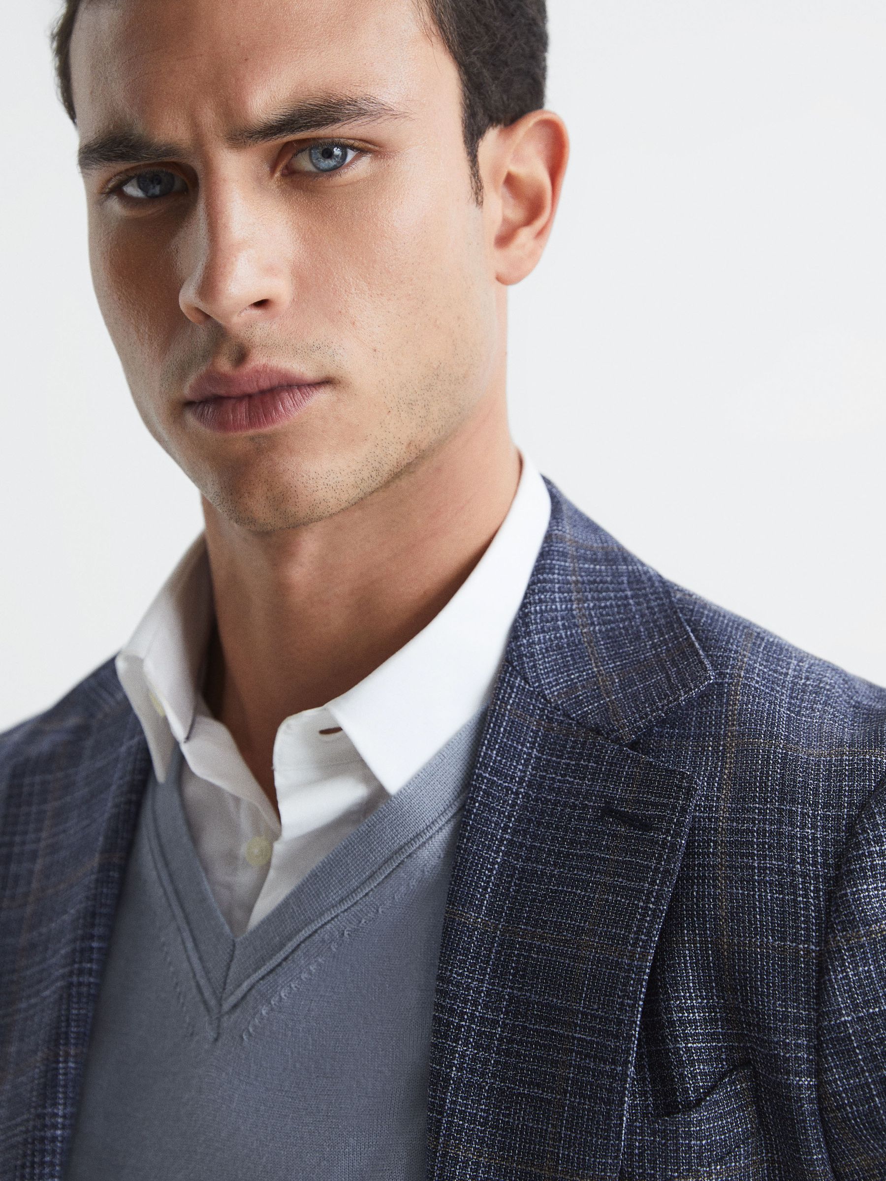 Merino Wool V-Neck Jumper in Dove Blue - Image 4 of 6