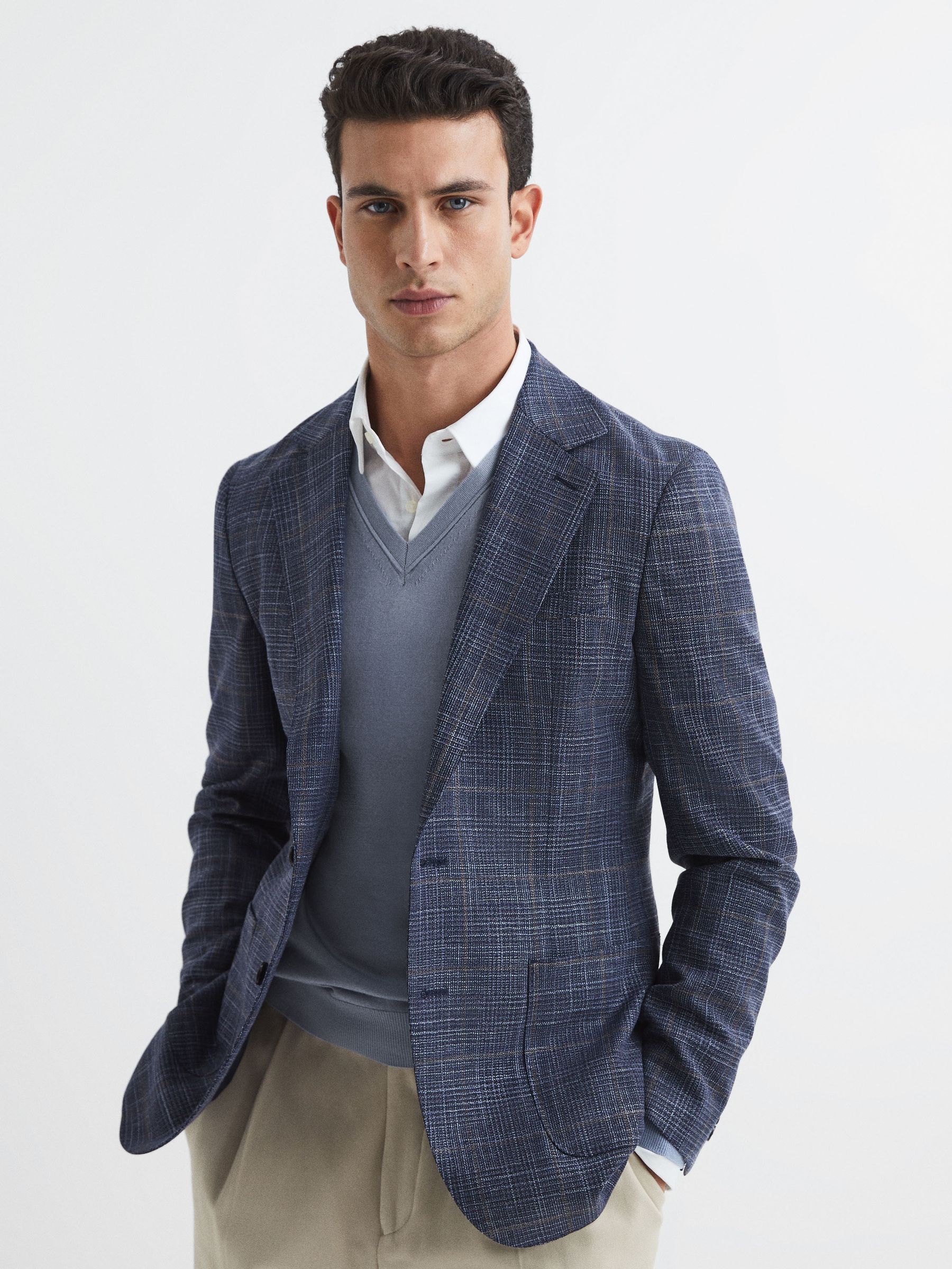 Merino Wool V-Neck Jumper in Dove Blue - Image 6 of 6