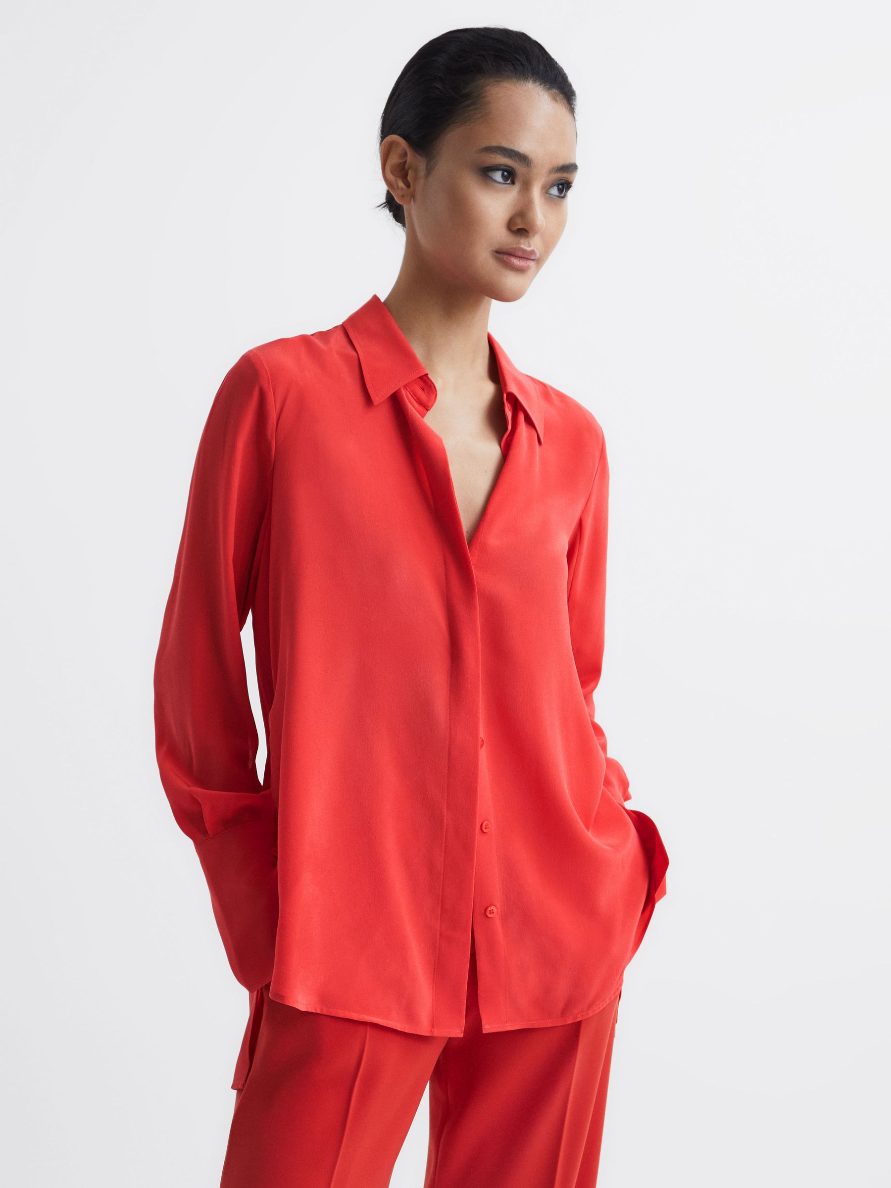 Silk Shirt in Coral - Image 1 of 8