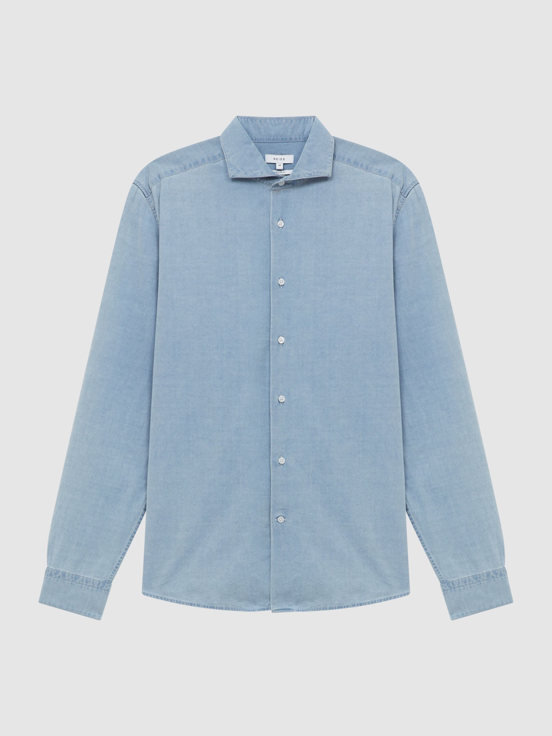 Washed Chambray Shirt in Blue - Image 2 of 6
