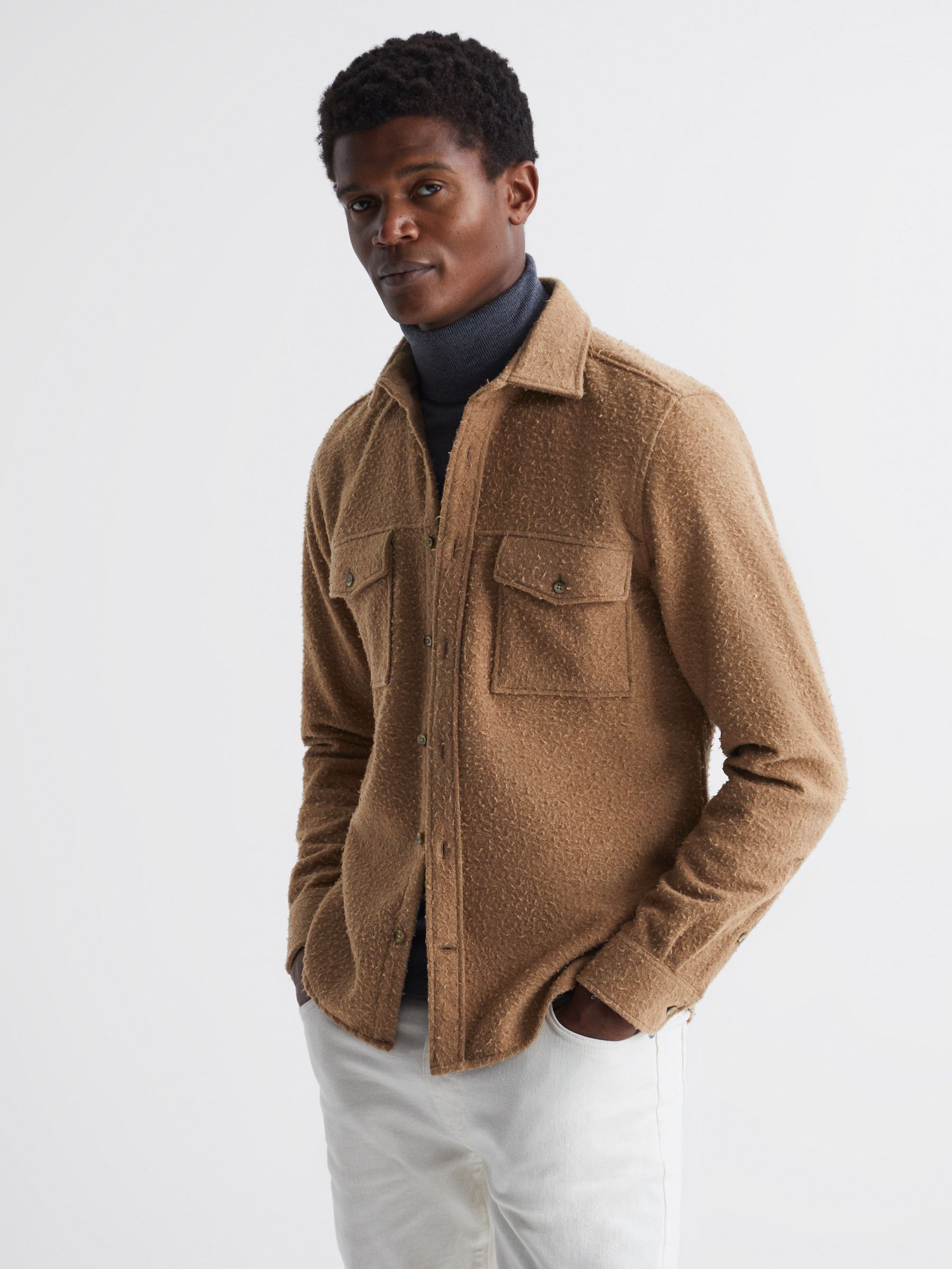 Casentino Twin Pocket Overshirt in Camel - Image 1 of 6