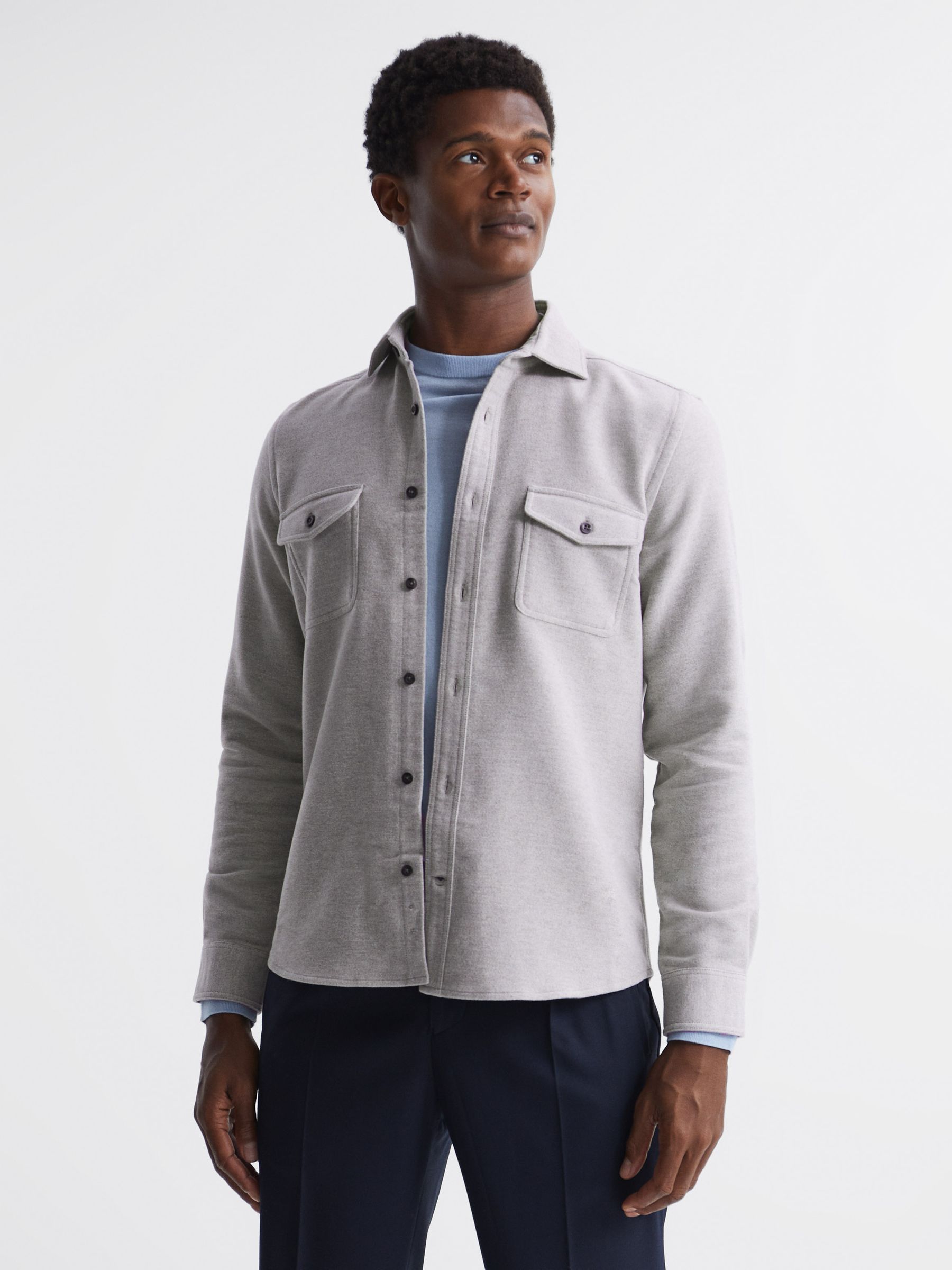 Miami Twin Pocket Overshirt in Oatmeal Melange - Image 1 of 6