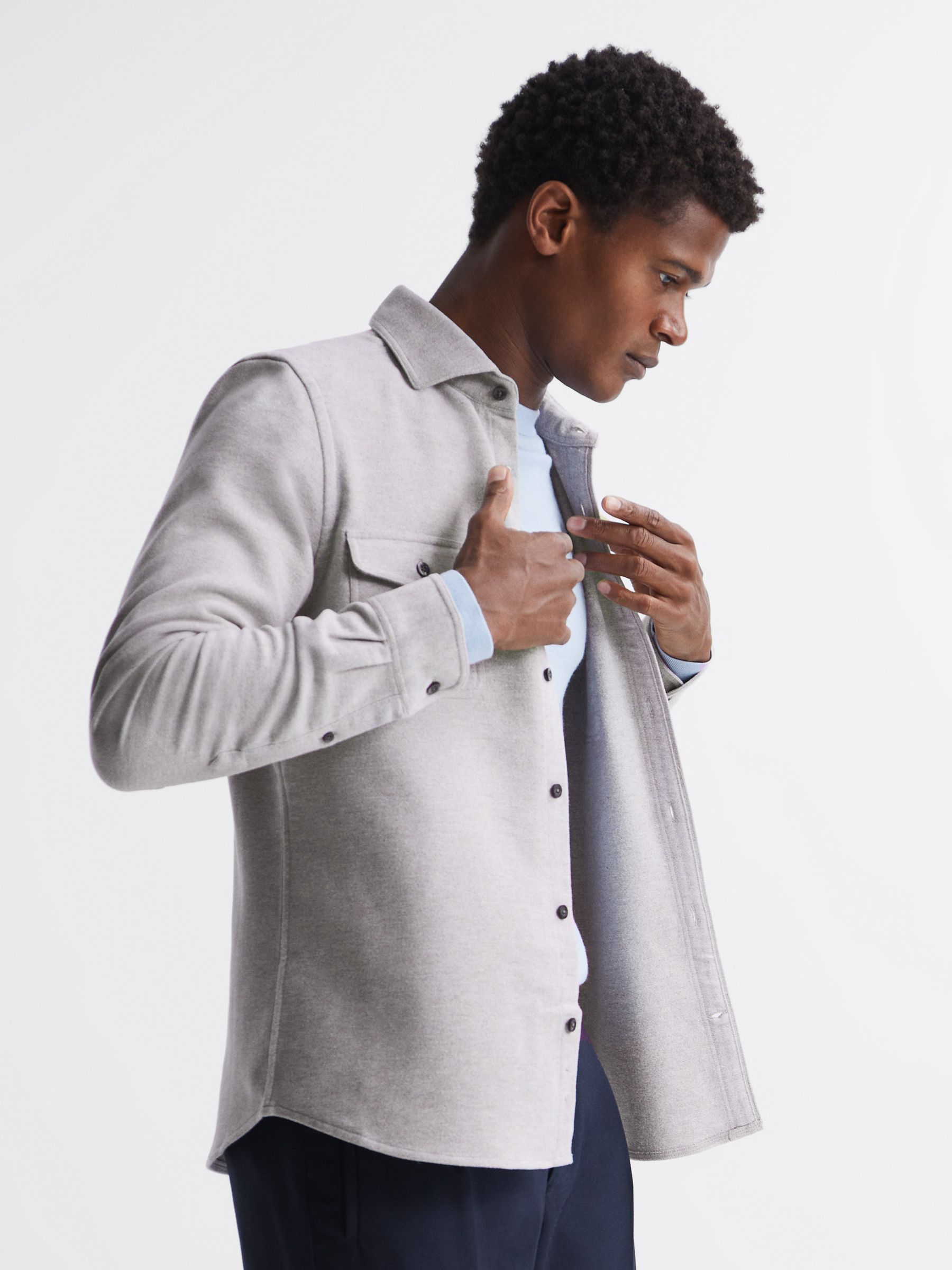 Miami Twin Pocket Overshirt in Oatmeal Melange - Image 4 of 6