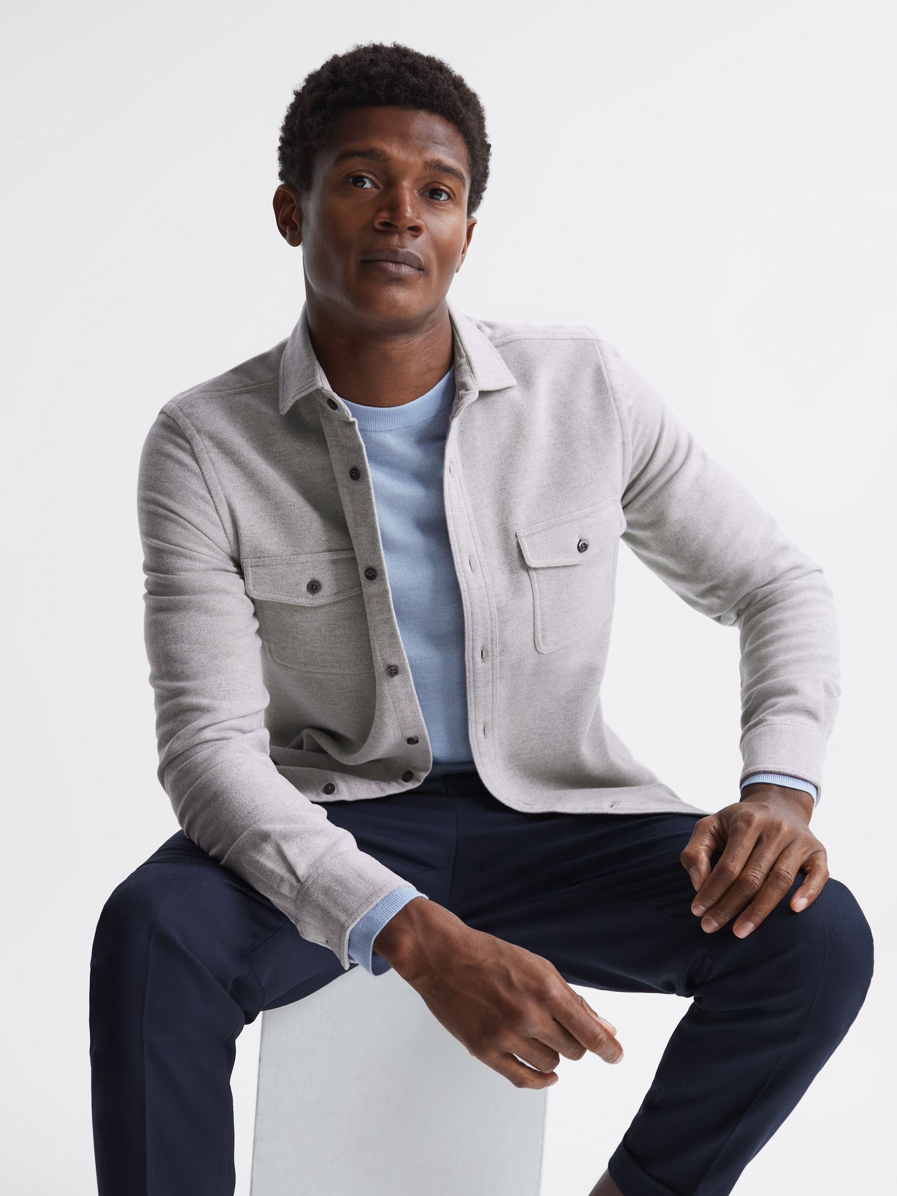 Miami Twin Pocket Overshirt in Oatmeal Melange - Image 6 of 6