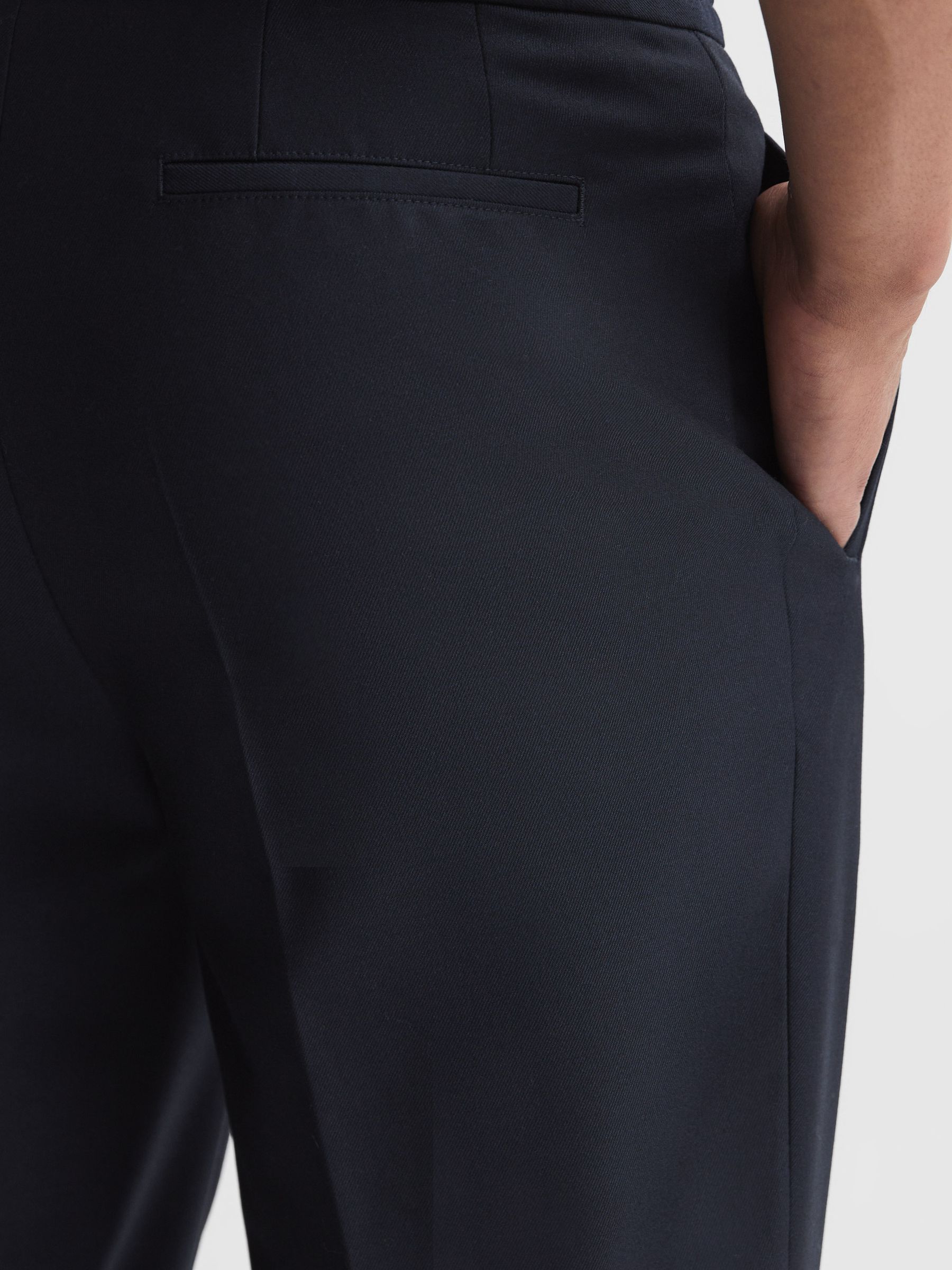 Relaxed Drawstring Trousers with Turn-Ups in Navy - Image 6 of 7