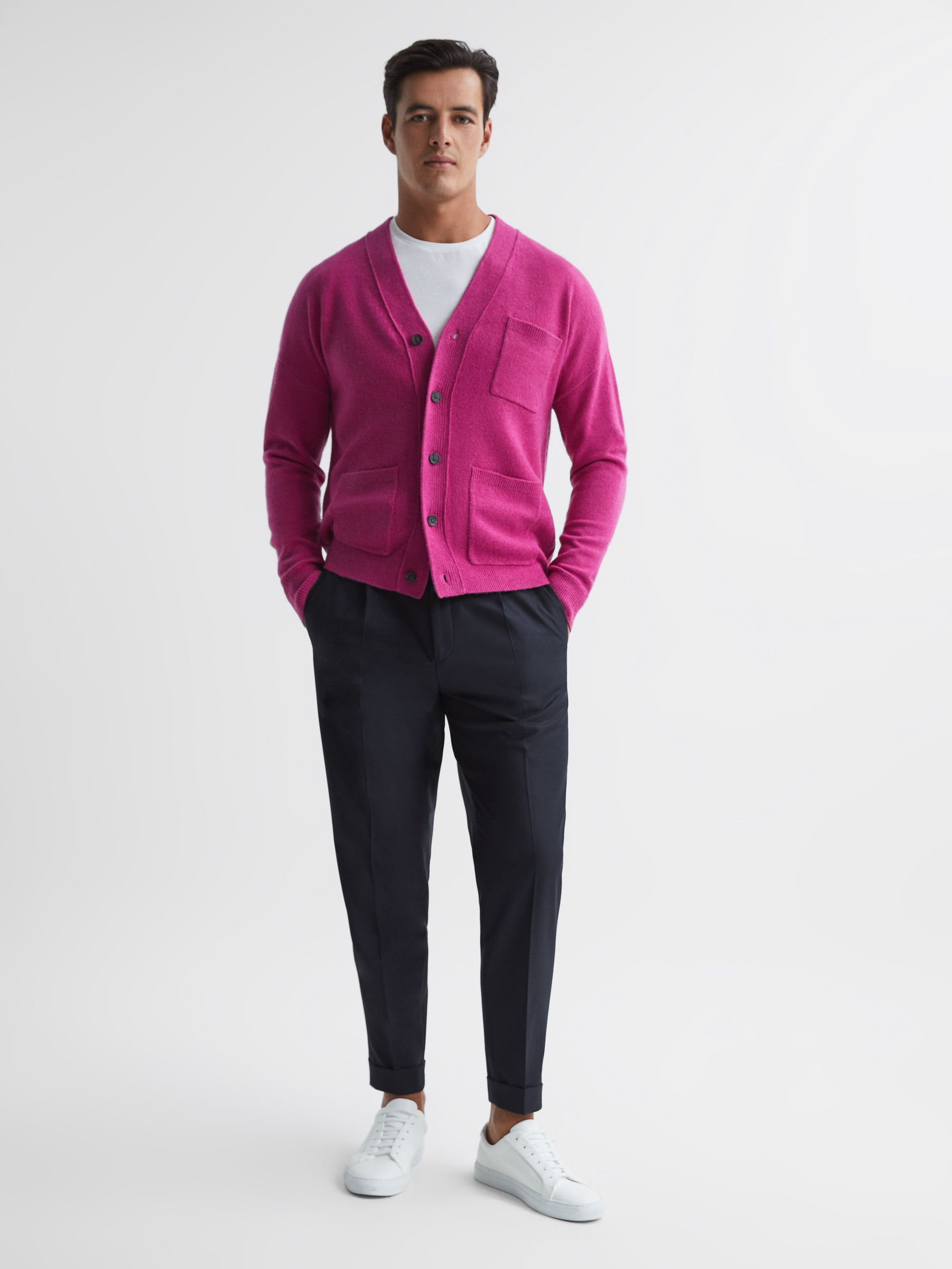 Relaxed Drawstring Trousers with Turn-Ups in Navy - Image 7 of 7