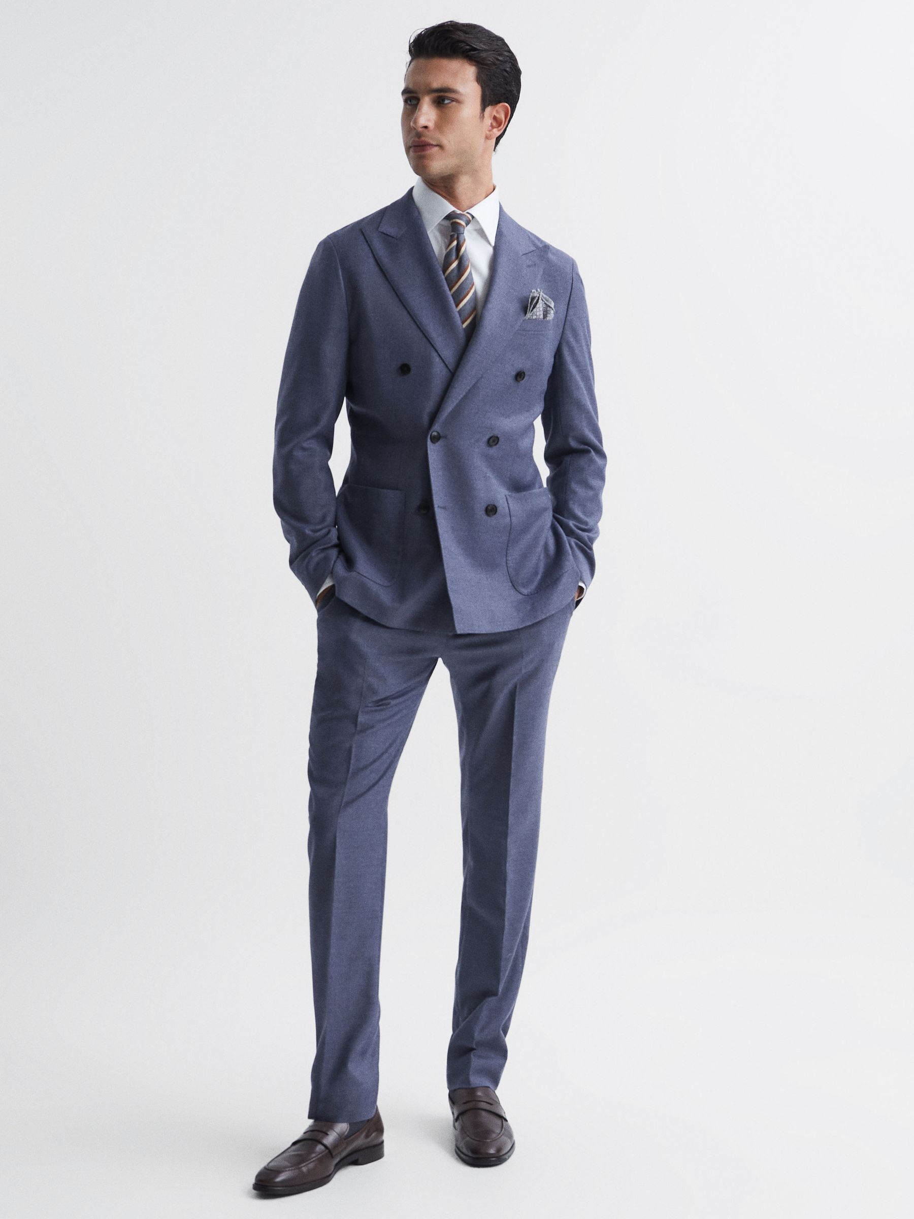 Slim Fit Wool Blend Mixer Trousers in Airforce Blue - Image 3 of 5