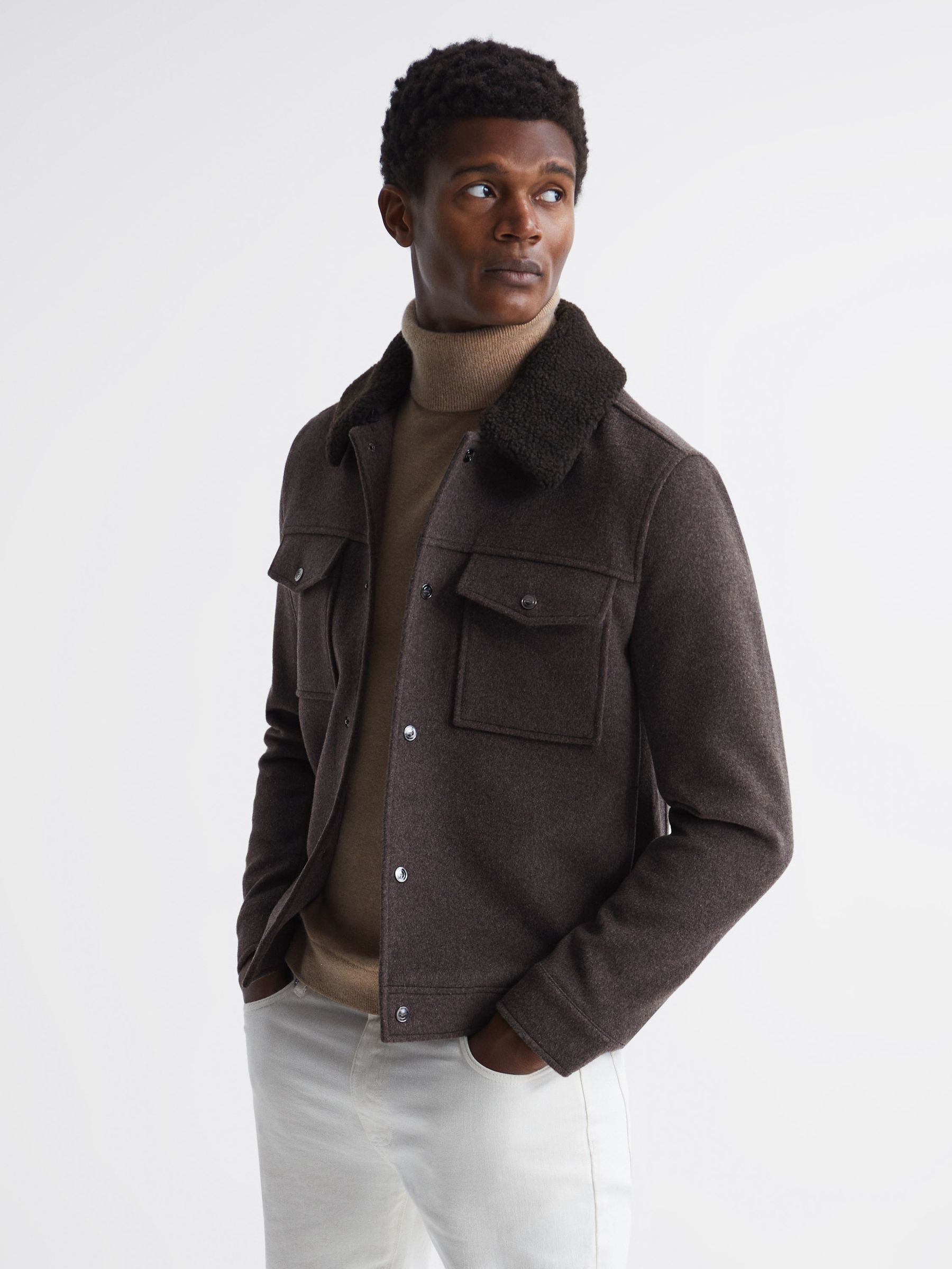 Wool Blend Blouson Jacket in Mouse Melange - Image 1 of 5