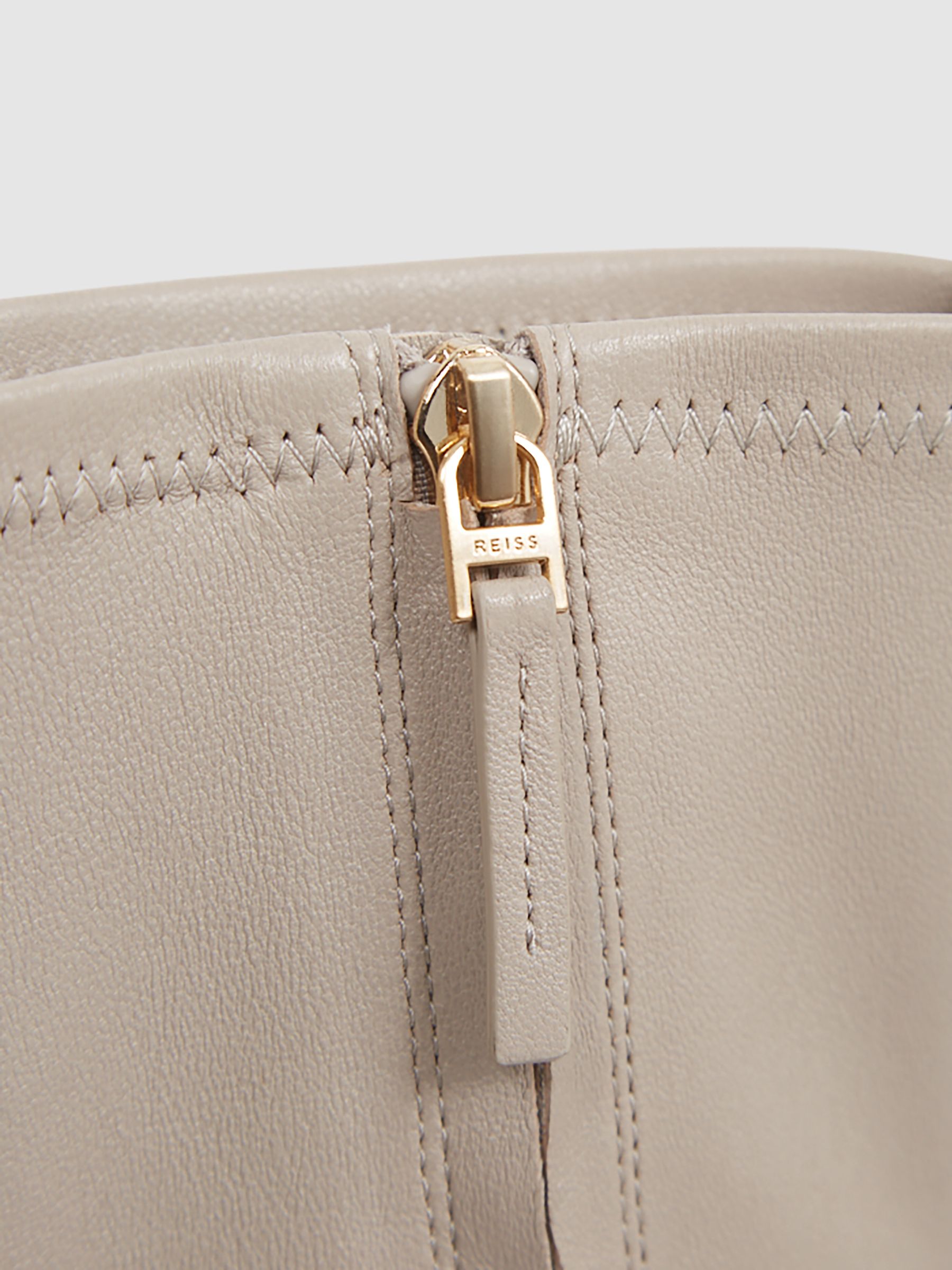 Pointed Kitten Heel Leather Boots in Stone - Image 5 of 6