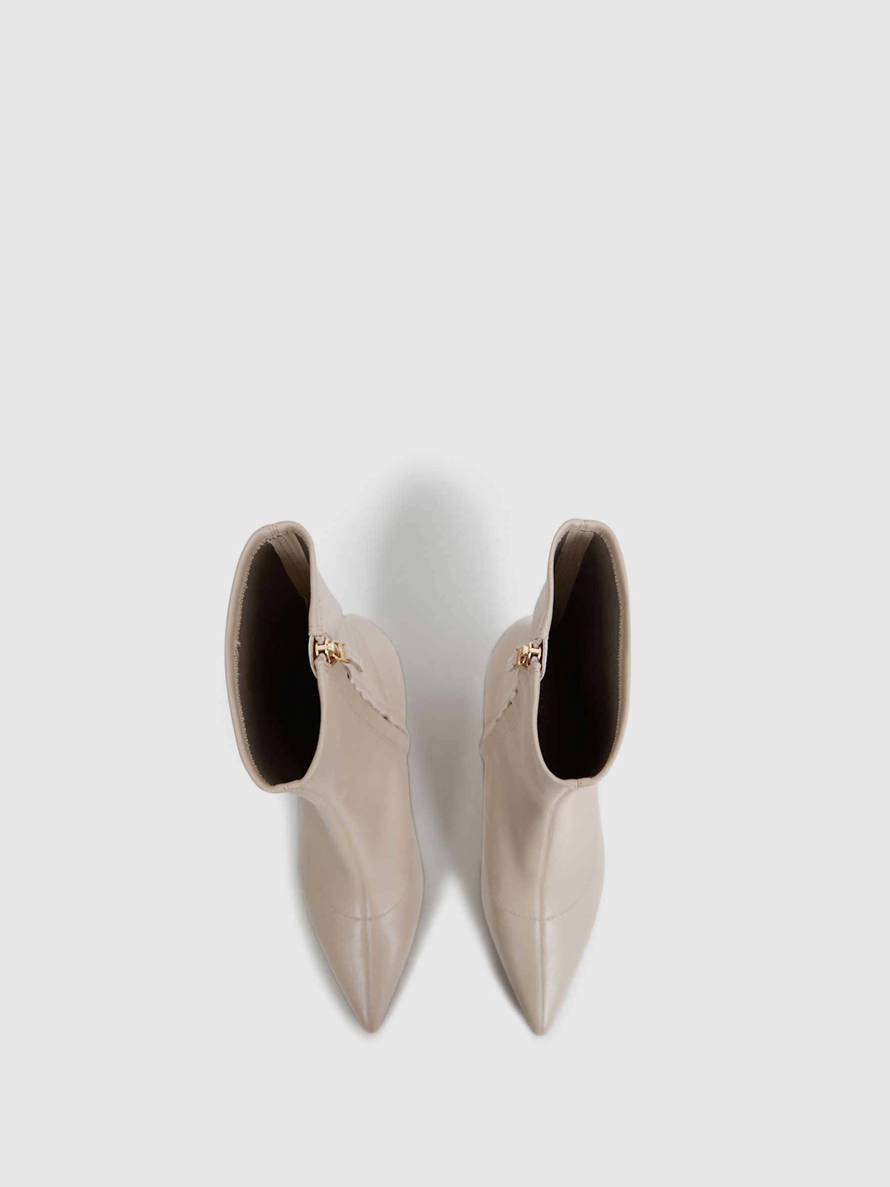 Pointed Kitten Heel Leather Boots in Stone - Image 6 of 6