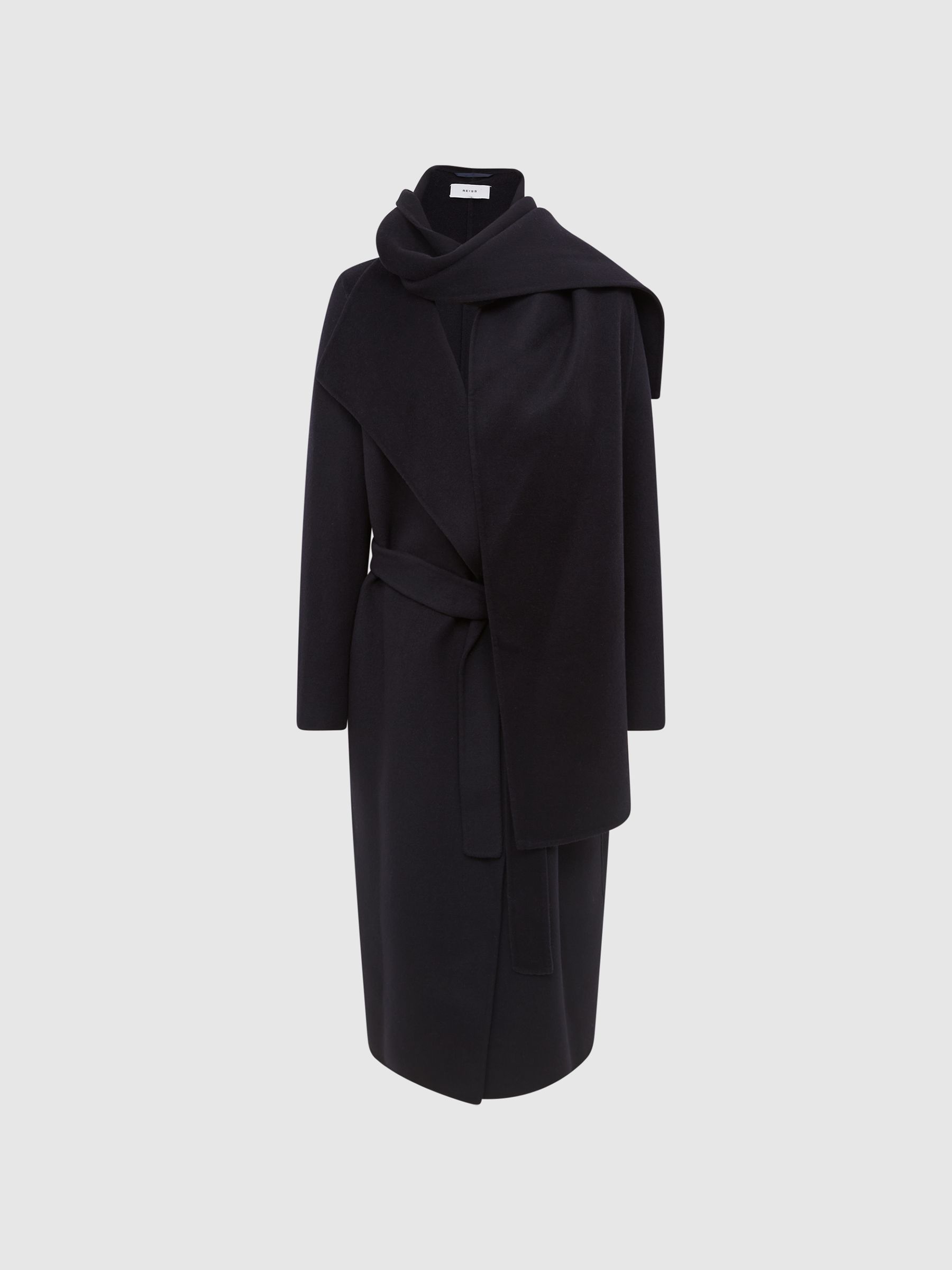 Wool Scarf Blindseam Longline Coat in Navy - Image 2 of 8