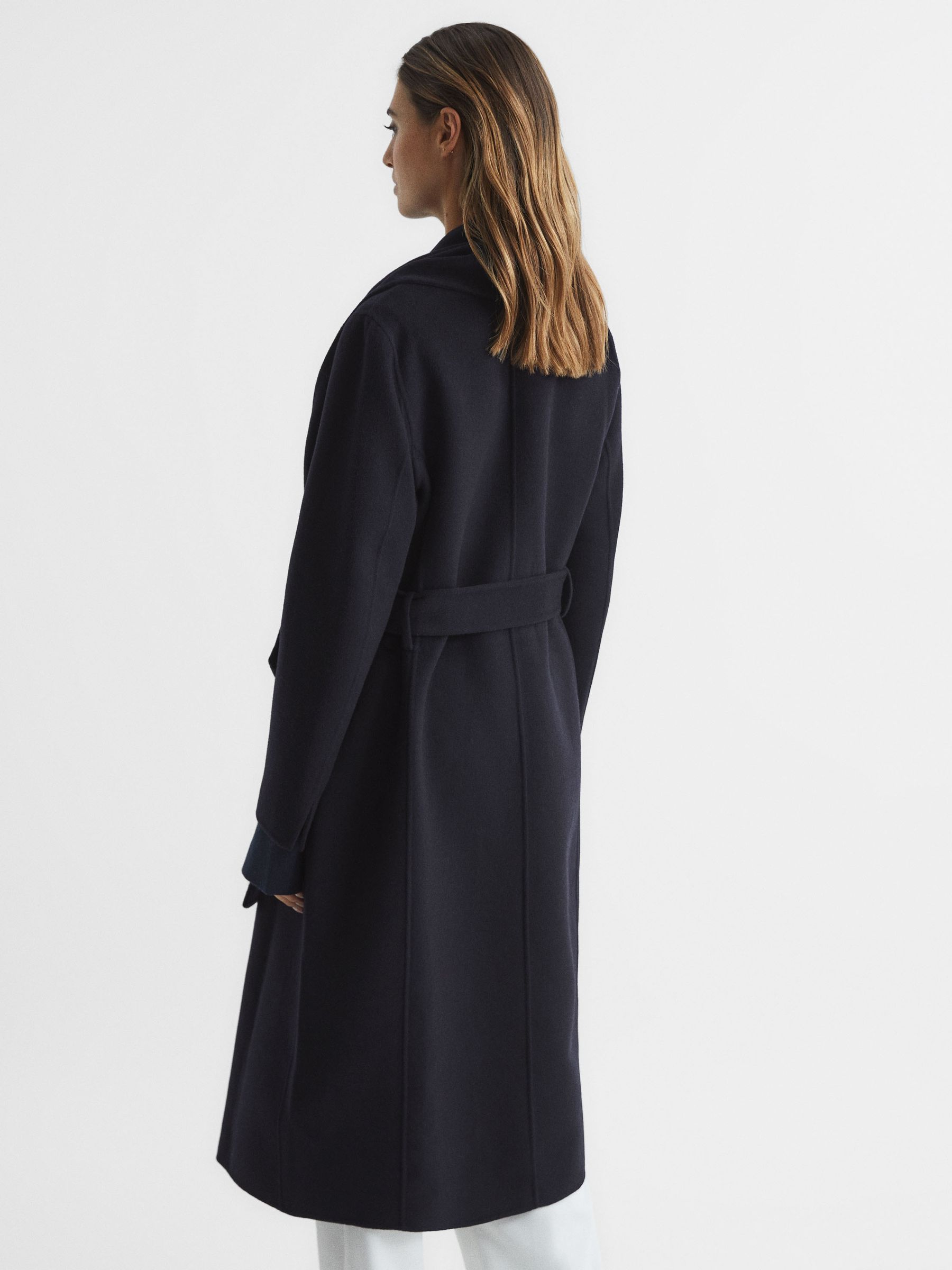 Wool Scarf Blindseam Longline Coat in Navy - Image 5 of 8
