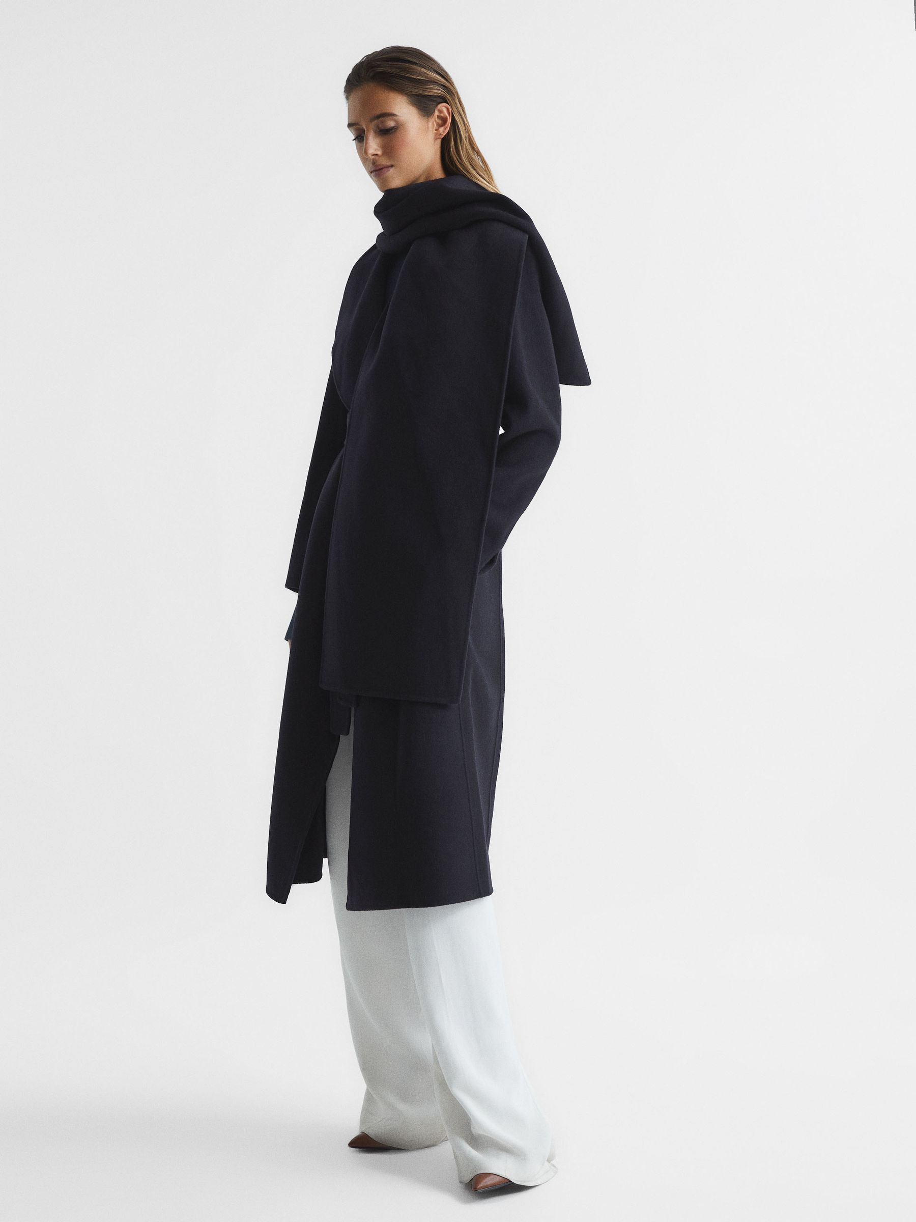 Wool Scarf Blindseam Longline Coat in Navy - Image 8 of 8