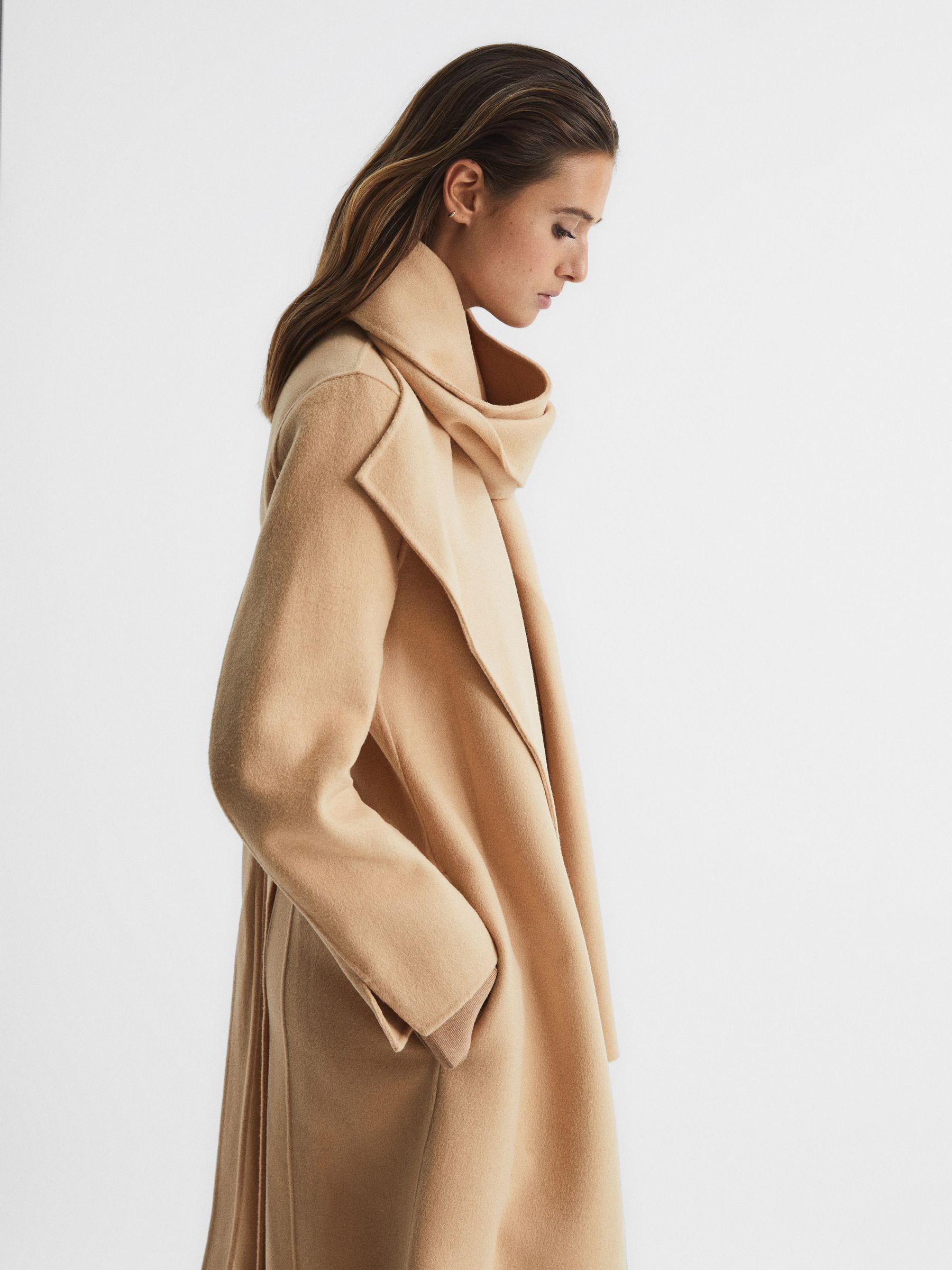 Wool Scarf Blindseam Longline Coat in Buttermilk - Image 3 of 8
