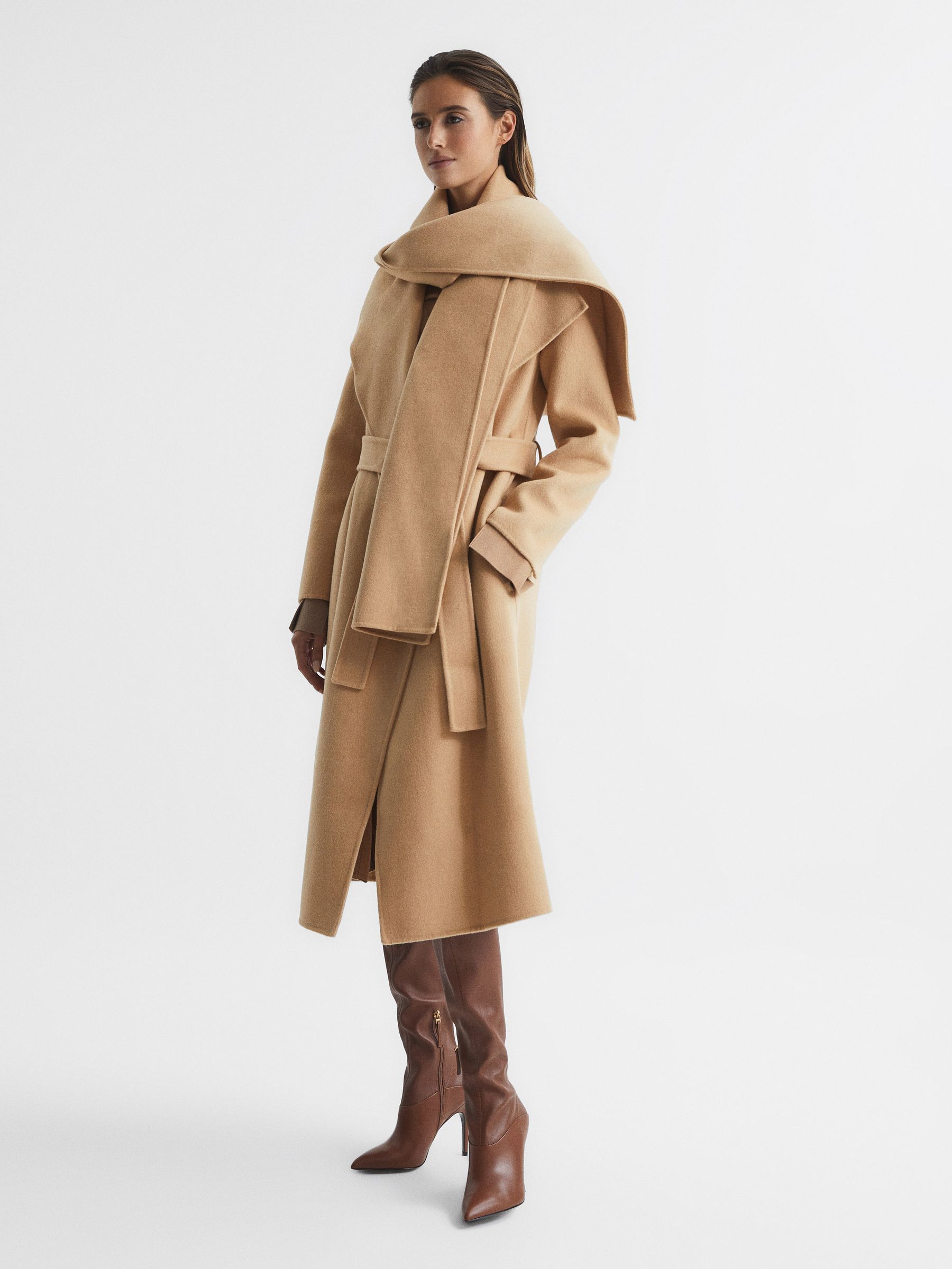 Wool Scarf Blindseam Longline Coat in Buttermilk - Image 6 of 8