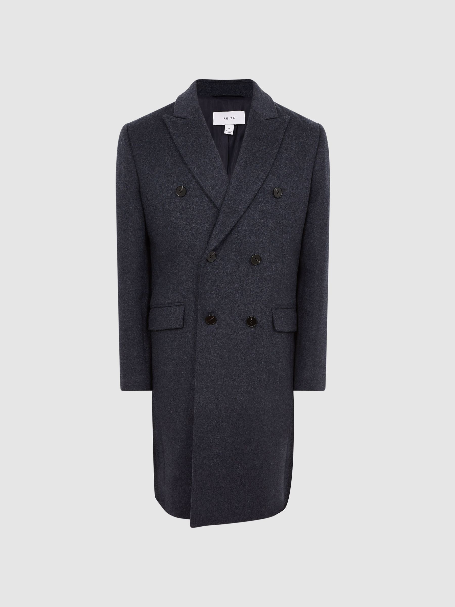 Double Breasted Long Wool Overcoat in Airforce Blue Melange - Image 2 of 8