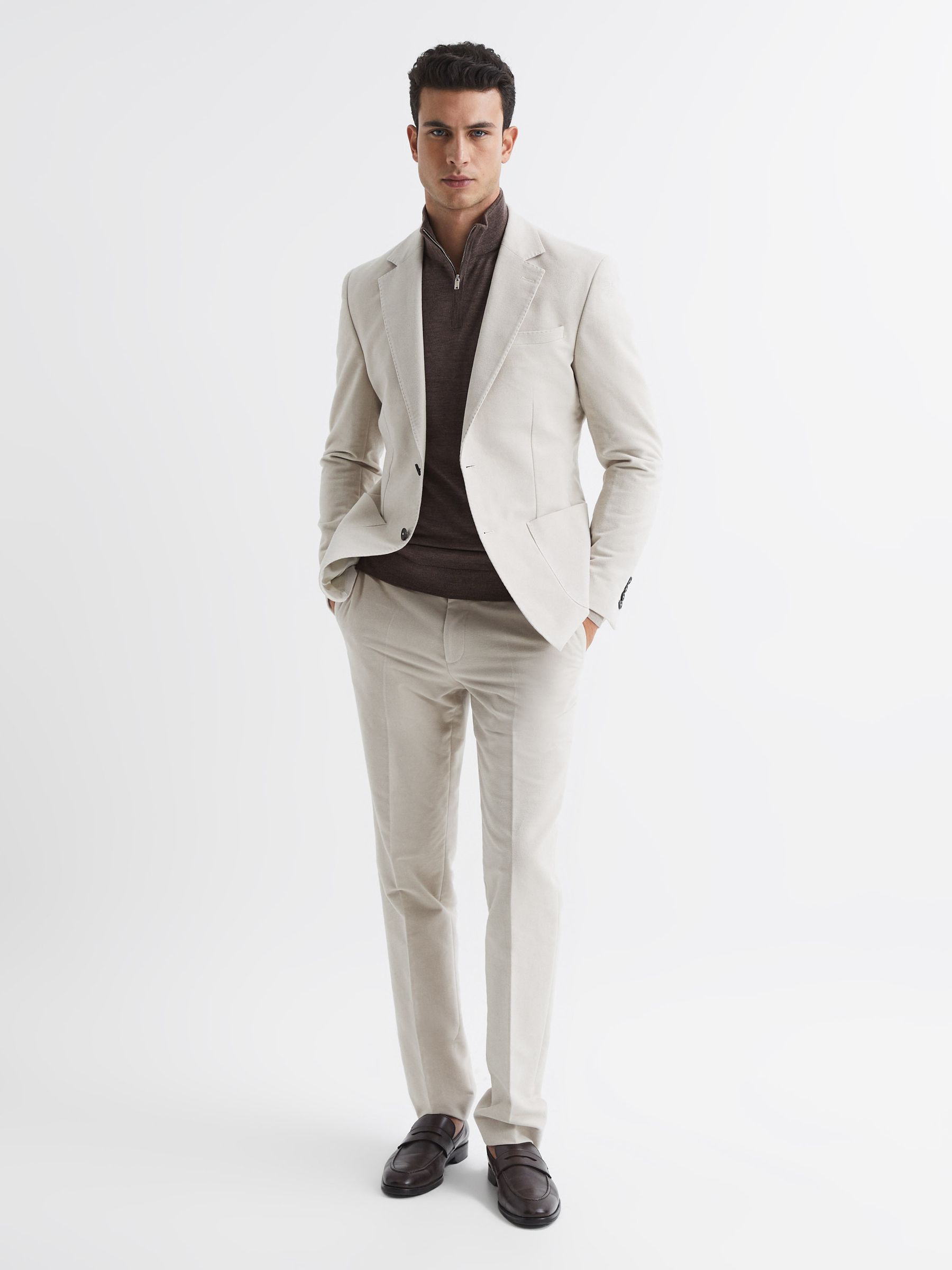 Merino Colourblock Half Zip Jumper in Mouse Brown / Wheat Melange - Image 6 of 7