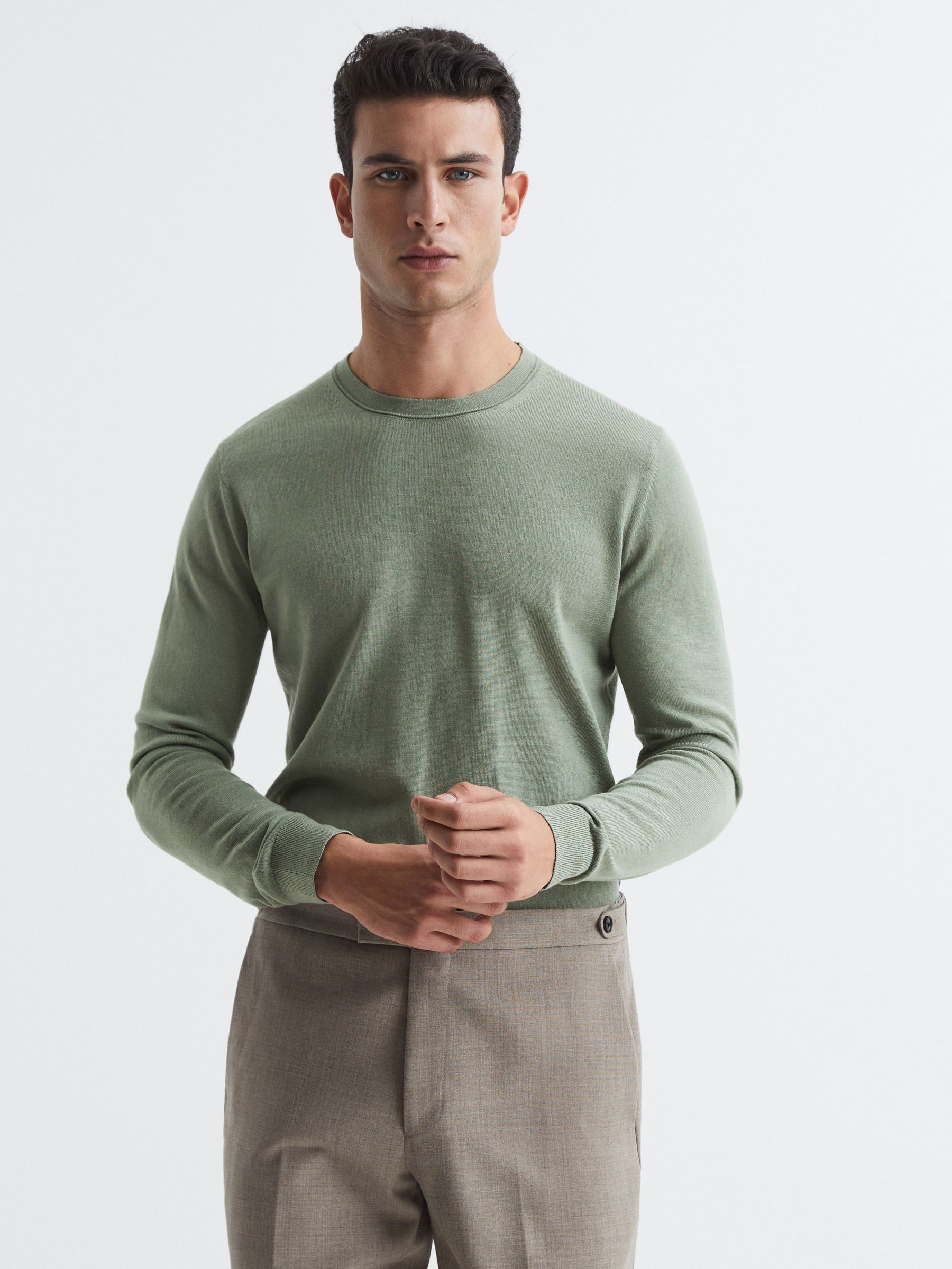 Merino Wool Jumper in Kale - Image 1 of 7