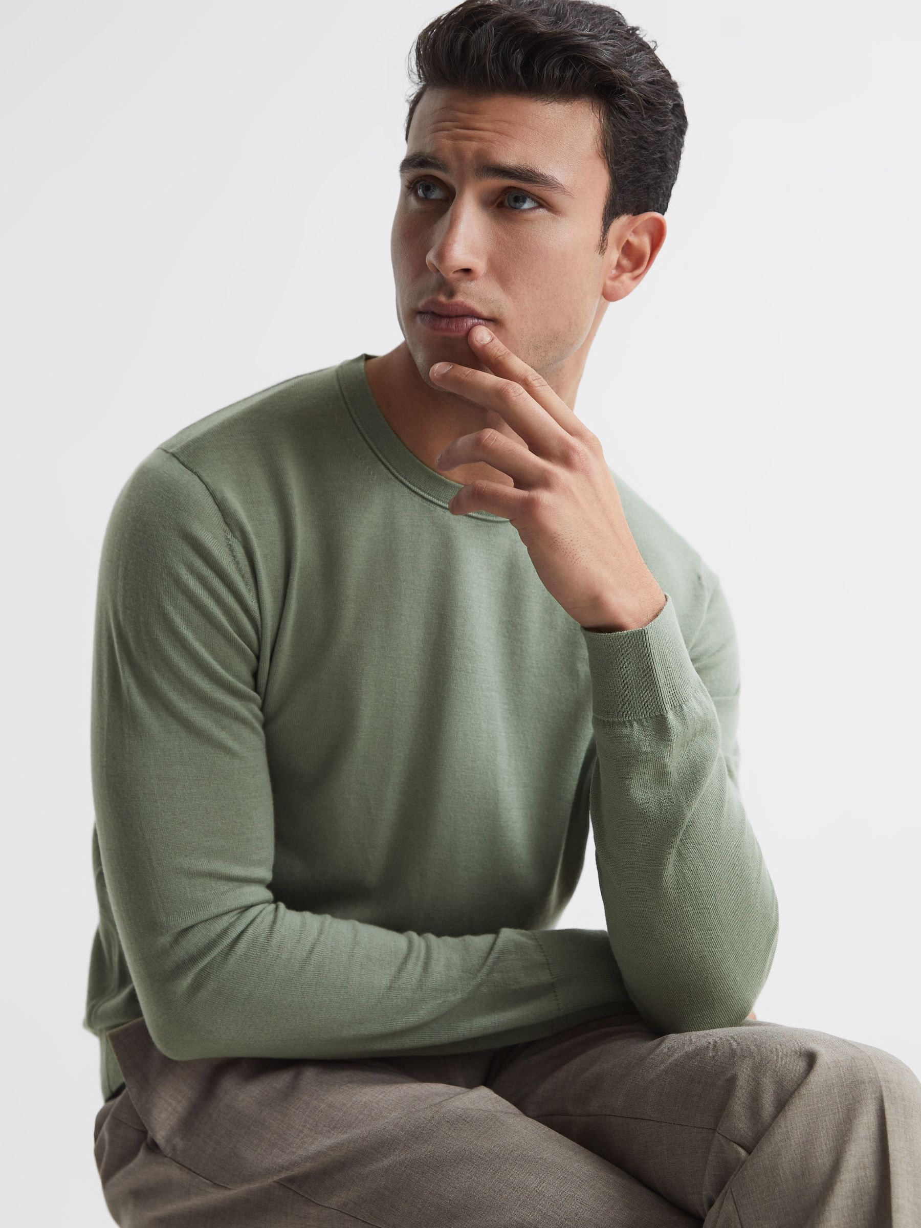 Merino Wool Jumper in Kale - Image 6 of 7