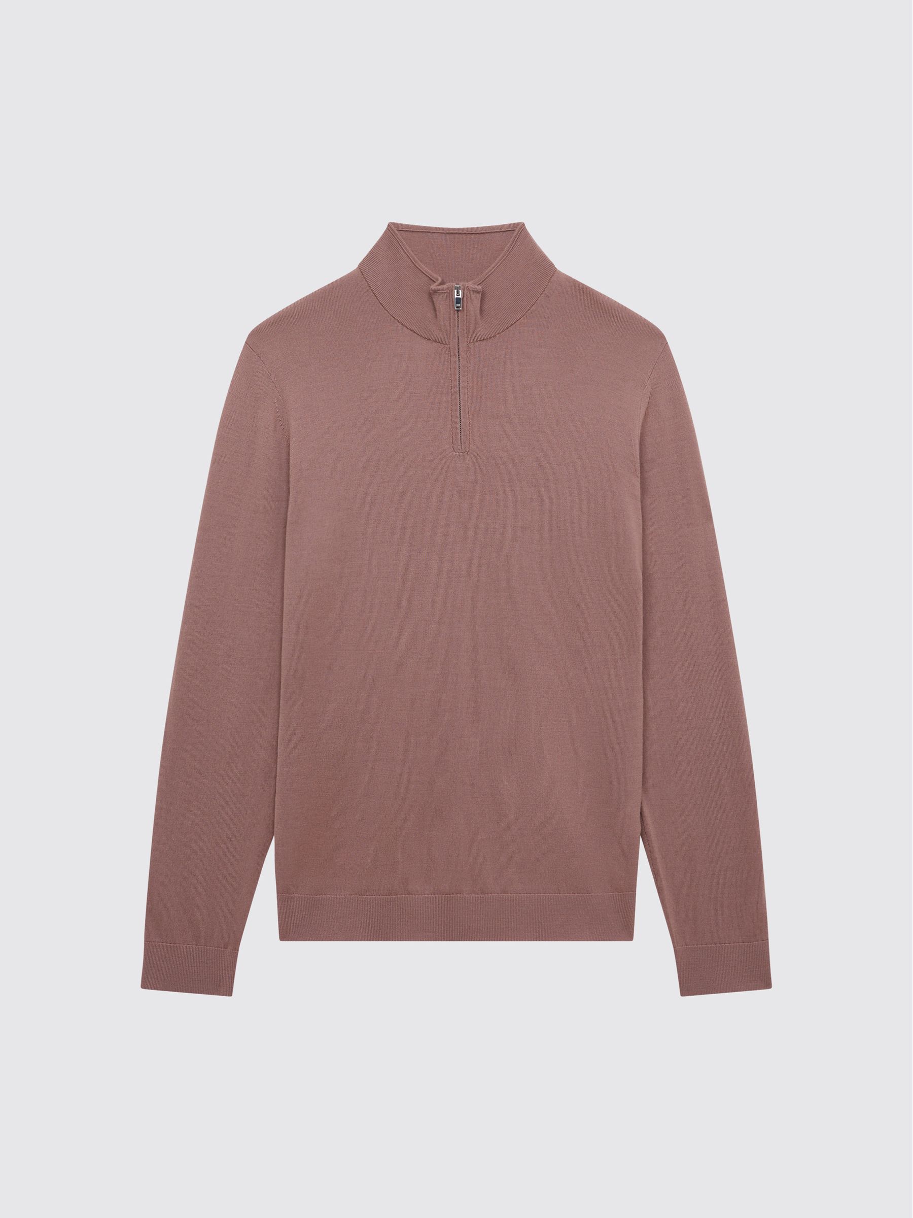 Merino Wool Half-Zip Funnel Neck Jumper in Woodrose - Image 2 of 6